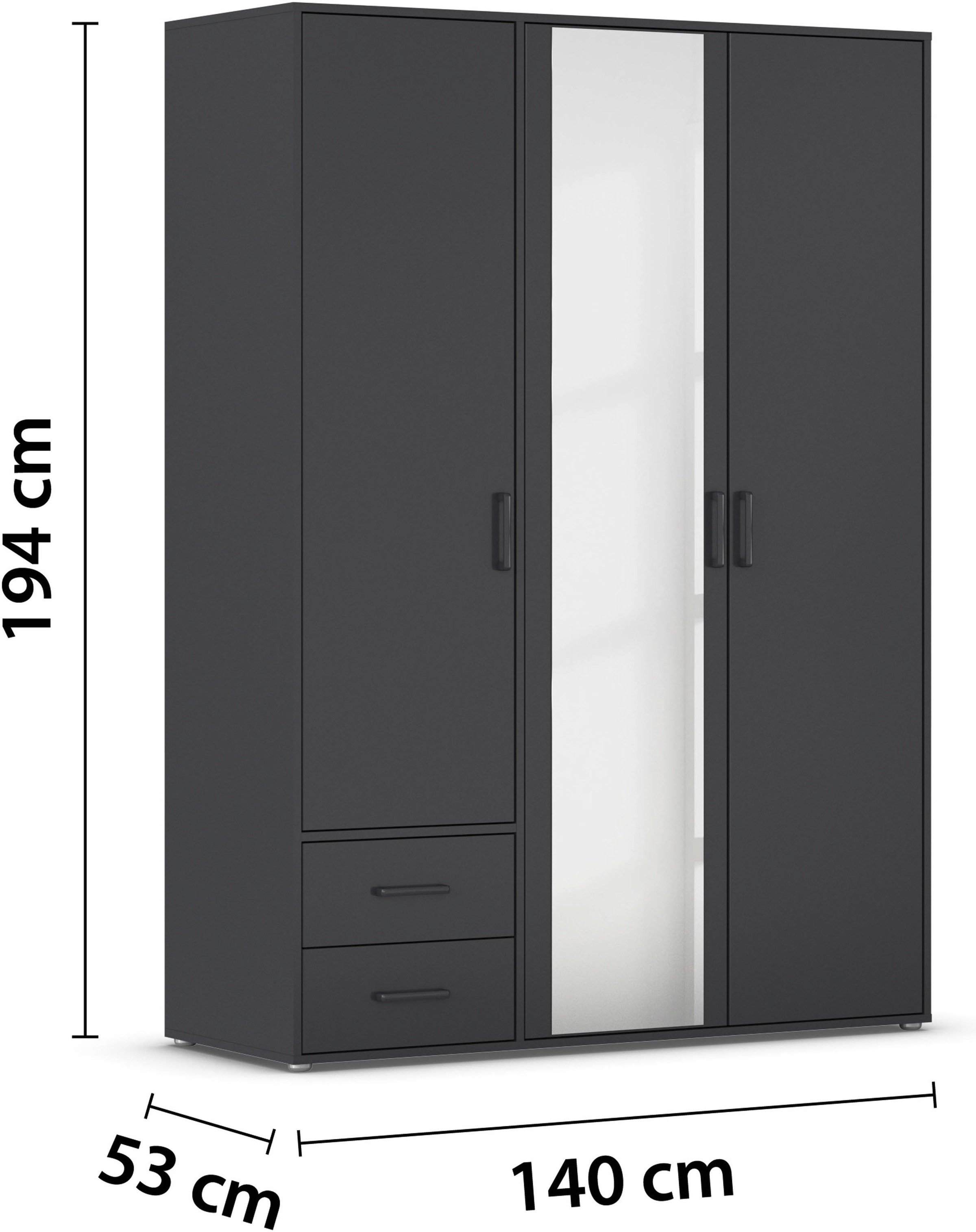 rauch Drehtürenschrank »Kleiderschrank Schrank Garderobe Wäscheschrank VOYAGER«, (in 3 verschiedenen Ausstattungen BASIC/CLASSIC/PREMIUM), mit modernen Griffen in Graumetallic, inkl. Schubkästen und Spiegel