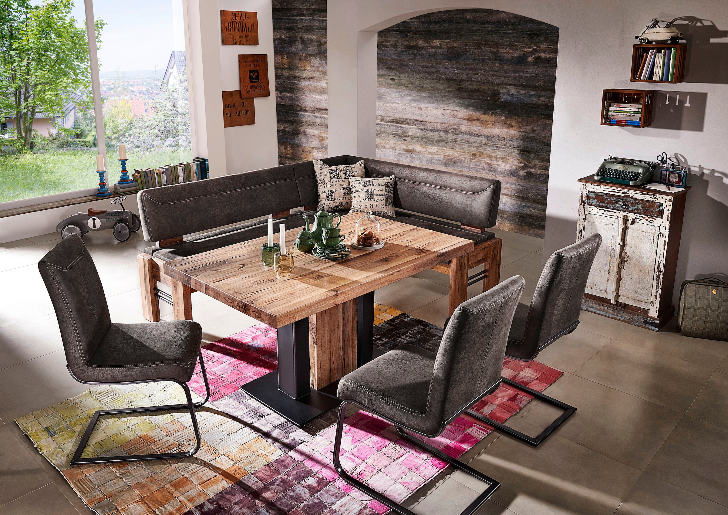 K+W Komfort & Wohnen Eckbankgruppe »Floyd« Set, 5 Stk. tlg. Stauraum-Eckbank, wahlweise rechts oder links langer Schenkel 203cm