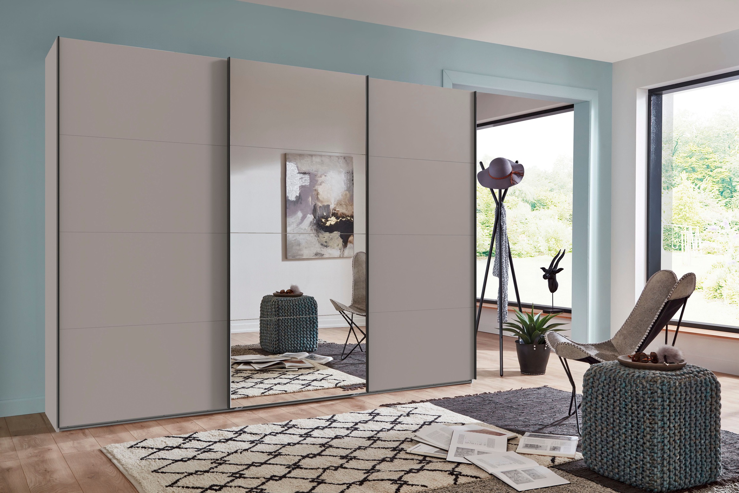 Wimex Schwebetürenschrank »Mugano, Made in Germany, Lieferung bis in Deine Etage und Stellort«, (wähle Deine Ausstattung: Basic oder Premium!), 3 Schwebetüren, große Größen, mit oder ohne Spiegel, Metallgriffe