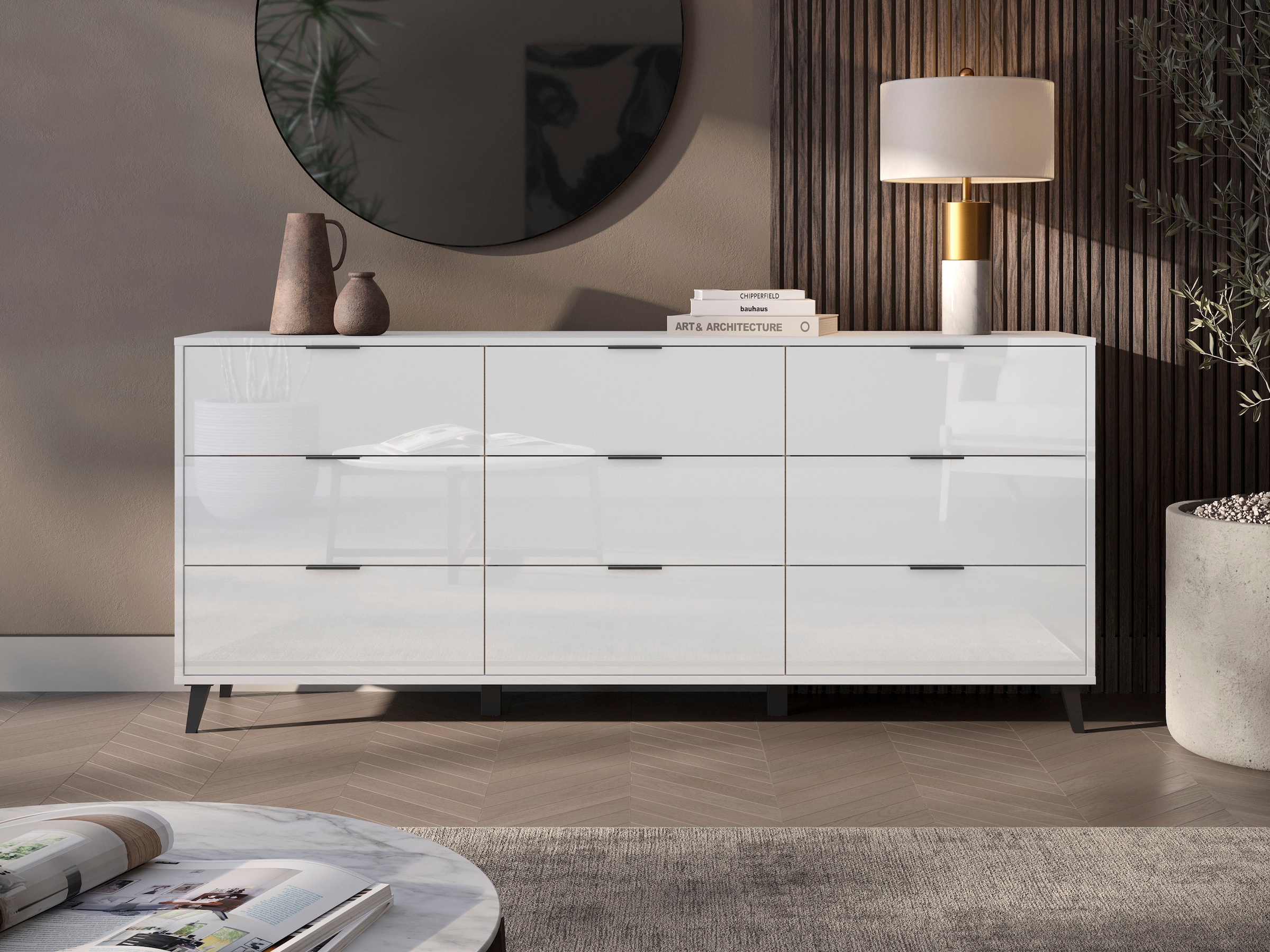 OTTO home Sideboard »Oslo, B/H/T: 180/76/39,5 cm« 9 Schubladen, schwarze Metallgriffe, viel Stauraum
