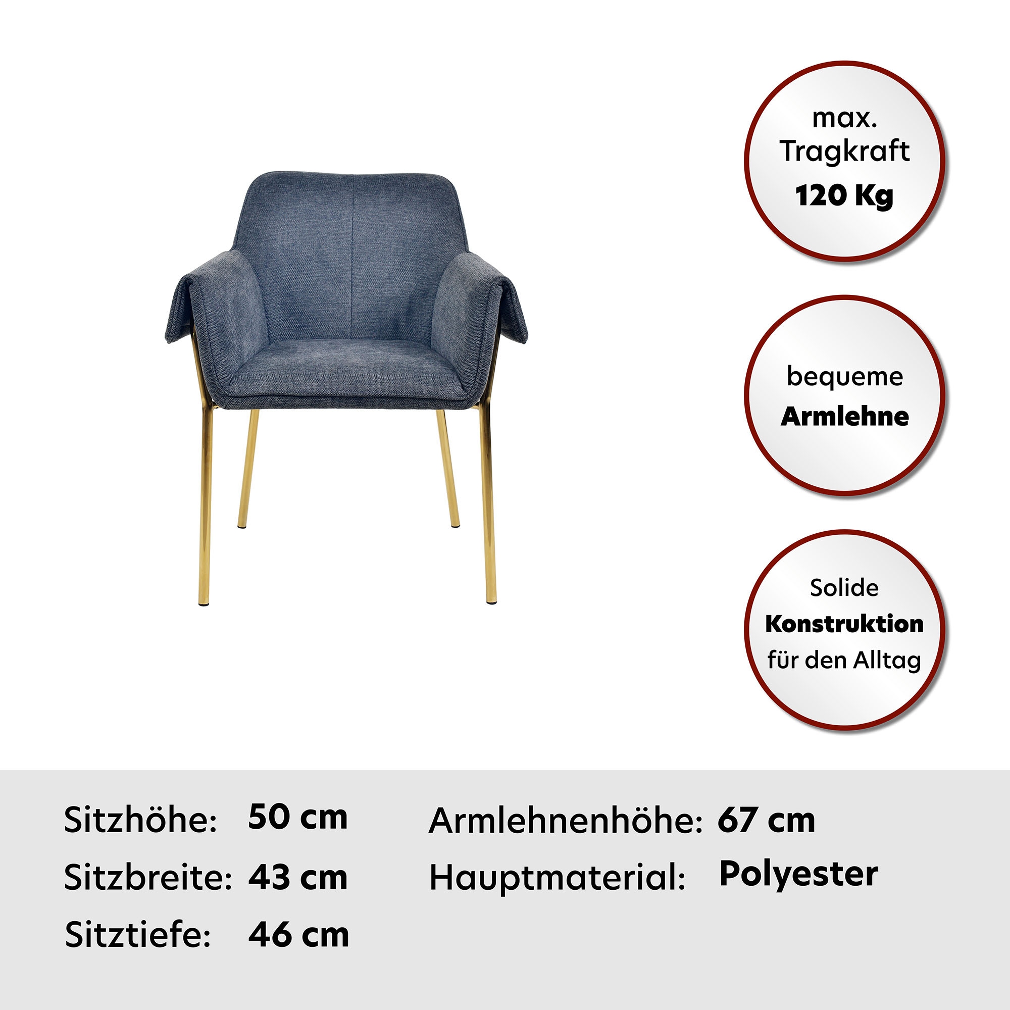 Kayoom Polsterstuhl »Stuhl Galia 125, gepolsterte Rückenlehne und Sitzfäche«, 1 St., gemütliches Desig, goldenes Gestell, pflegeleichter Stoffbezug