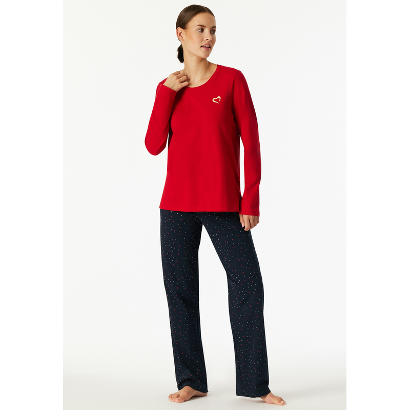 SCHIESSER Schlafanzug »Family« 0, 2 Stk. tlg., Langarm, Baumwolle, Rundhalsausschnitt rot 48 48 Damen-Pyjama von Schiesser