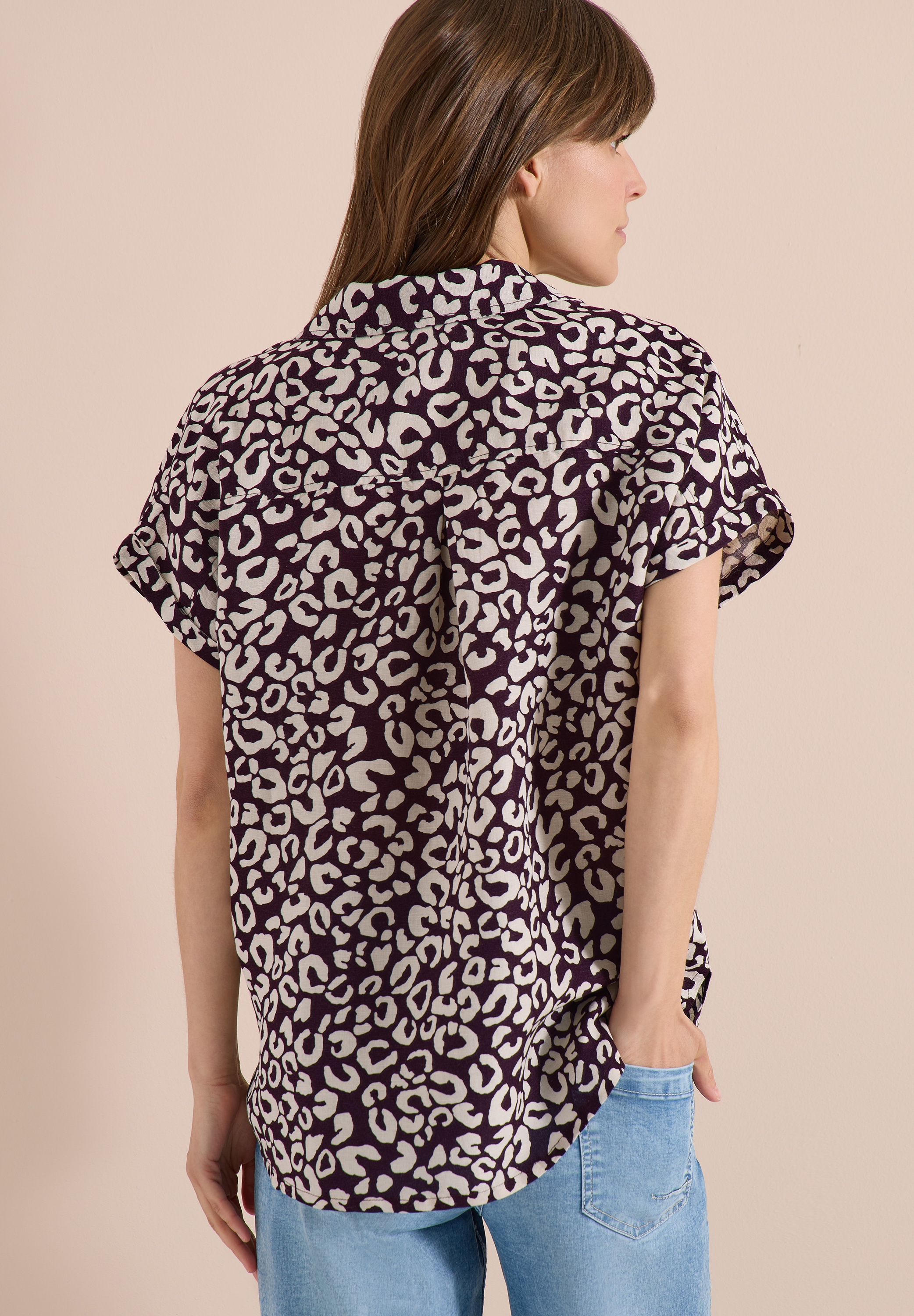 Cecil Druckbluse Sommerbluse mit Leo-Print aus Leinenmix