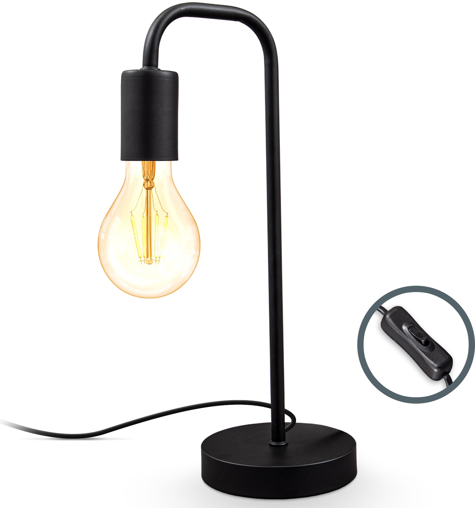 B.K.Licht Tischleuchte »BK_TL1381 Retro Tischlampe, Gebogen, Matt-Schwarz, günstig online kaufen