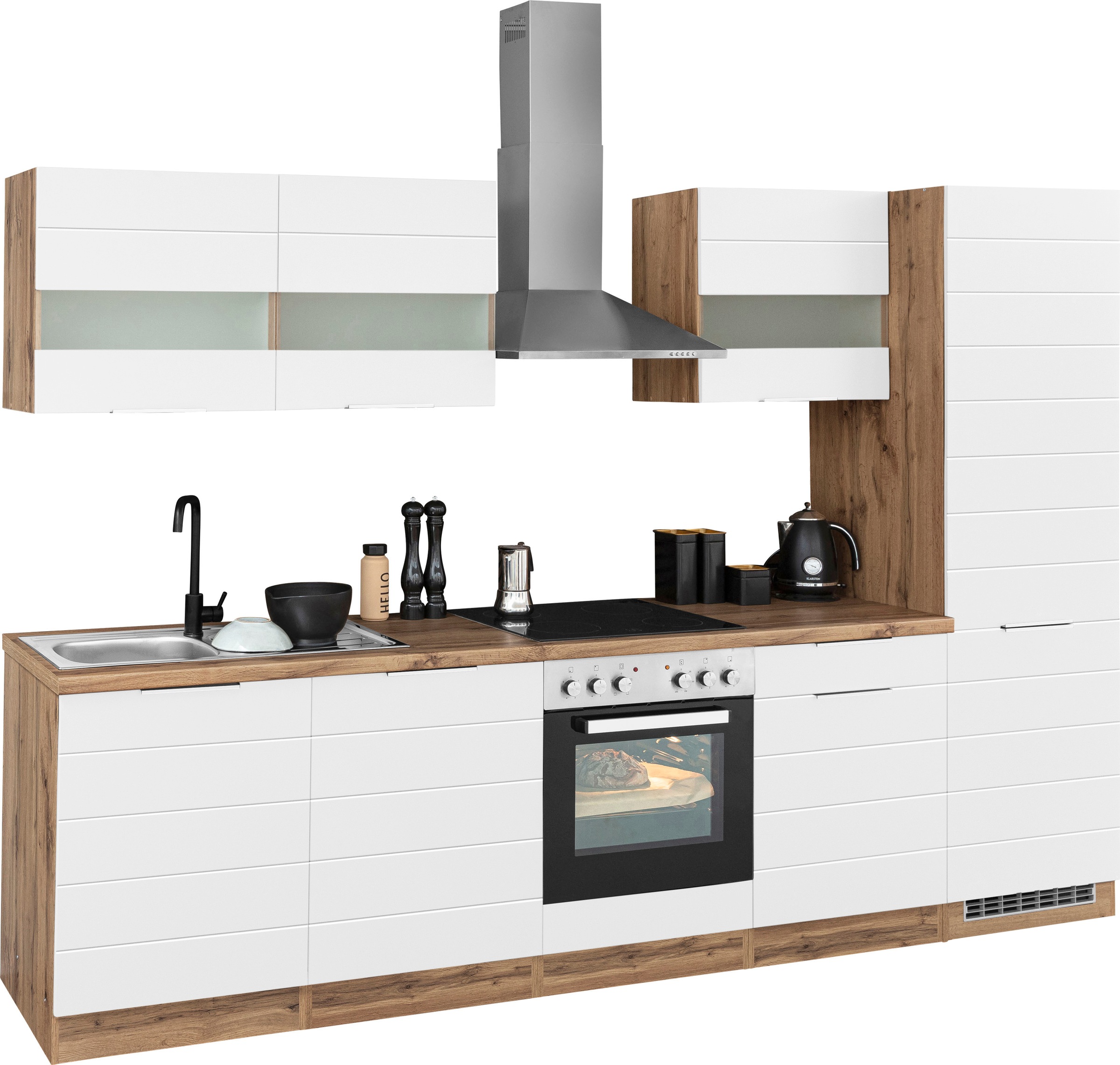 KOCHSTATION Küchenzeile »KS-Luhe« 300 cm breit, wahlweise mit oder ohne E-Geräten, gefräste MDF-Fronten