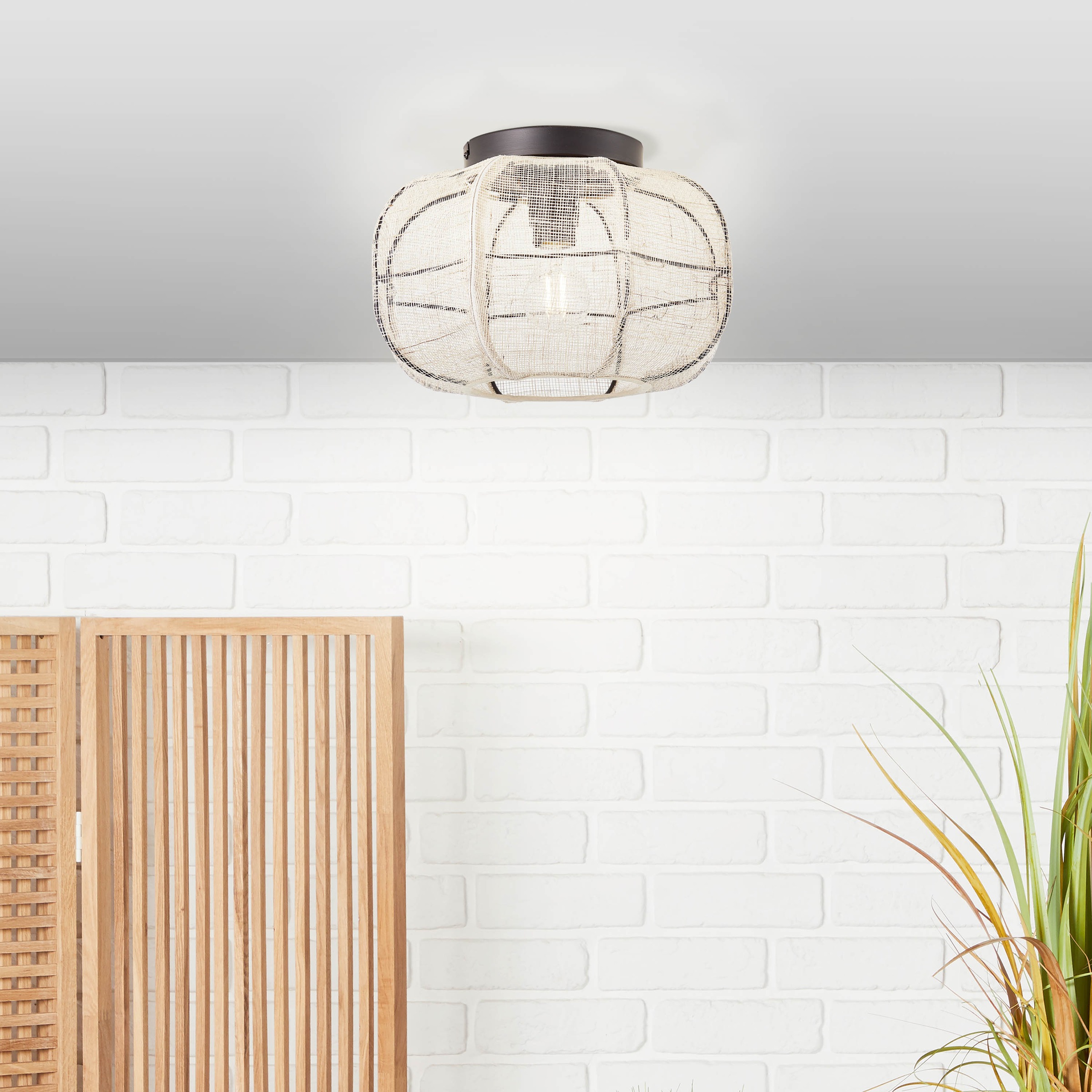 Home affaire Deckenleuchte »Rouez«, 1 flammig, Leuchtmittel E27 | ohne Leuchtmittel, Deckenlampe mit 33cm Durchmesser, Schirm aus Textil - schwarz/natur