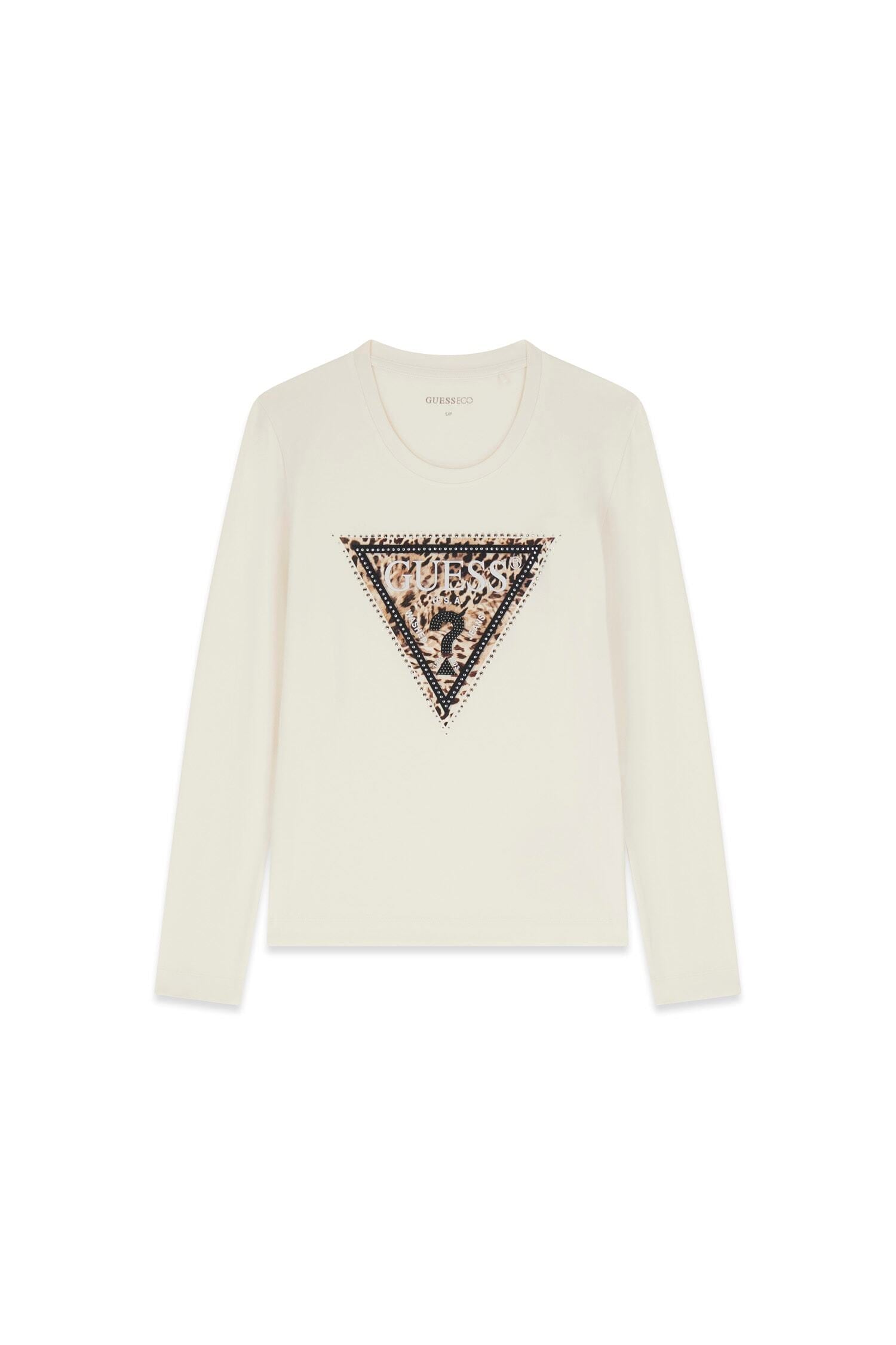 Guess Langarmshirt »LS CN SAVANNA LEOPARD TRIANGLE« mit markantem Logodesign, Slim Fit