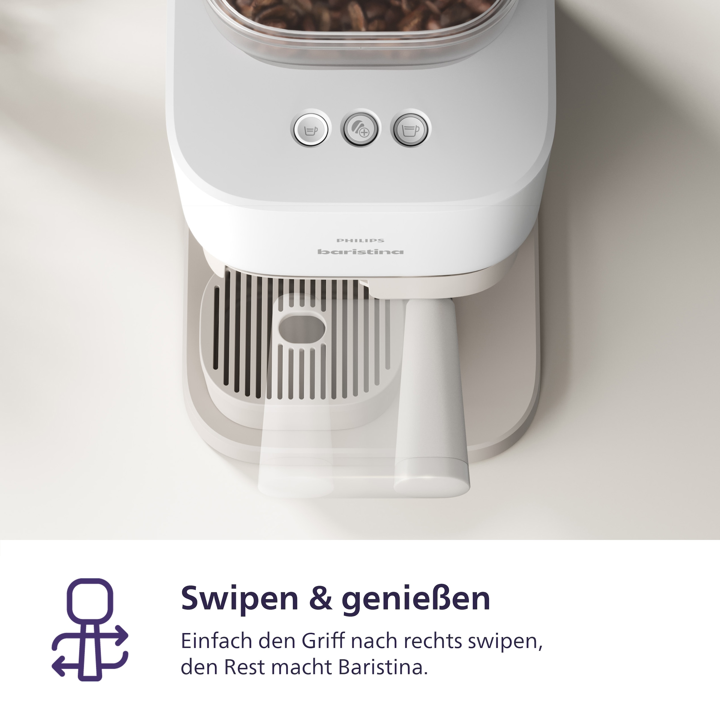 PHILIPS baristina Espressomaschine »BAR303/00 mit Mahlwerk für ganze Bohnen, Milchaufschäumer inkl.« 16 bar Pumpendruck, Naturweiß
