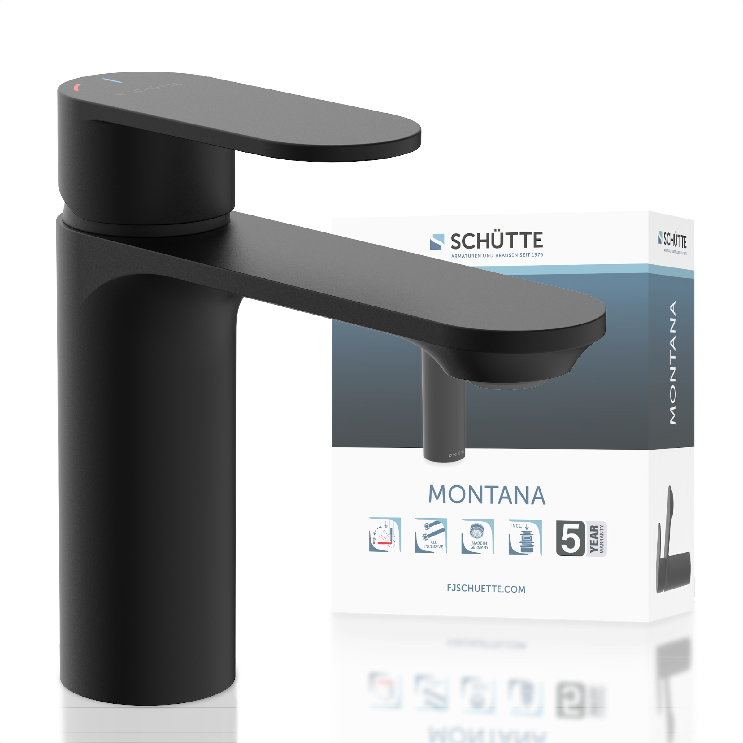 Schütte Waschtischarmatur »MONTANA« Wasserhahn Ablaufgarnitur Exzenter Energiesparende Cold-Start-Funktion