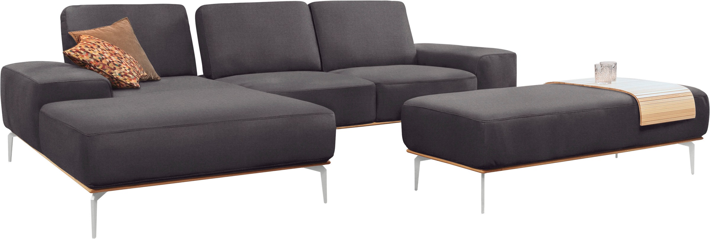 W.SCHILLIG Ecksofa »run, Designsofa, bequem, L-Form«, mit elegantem Holzsockel, Füße in Chrom glänzend, Breite 299 cm