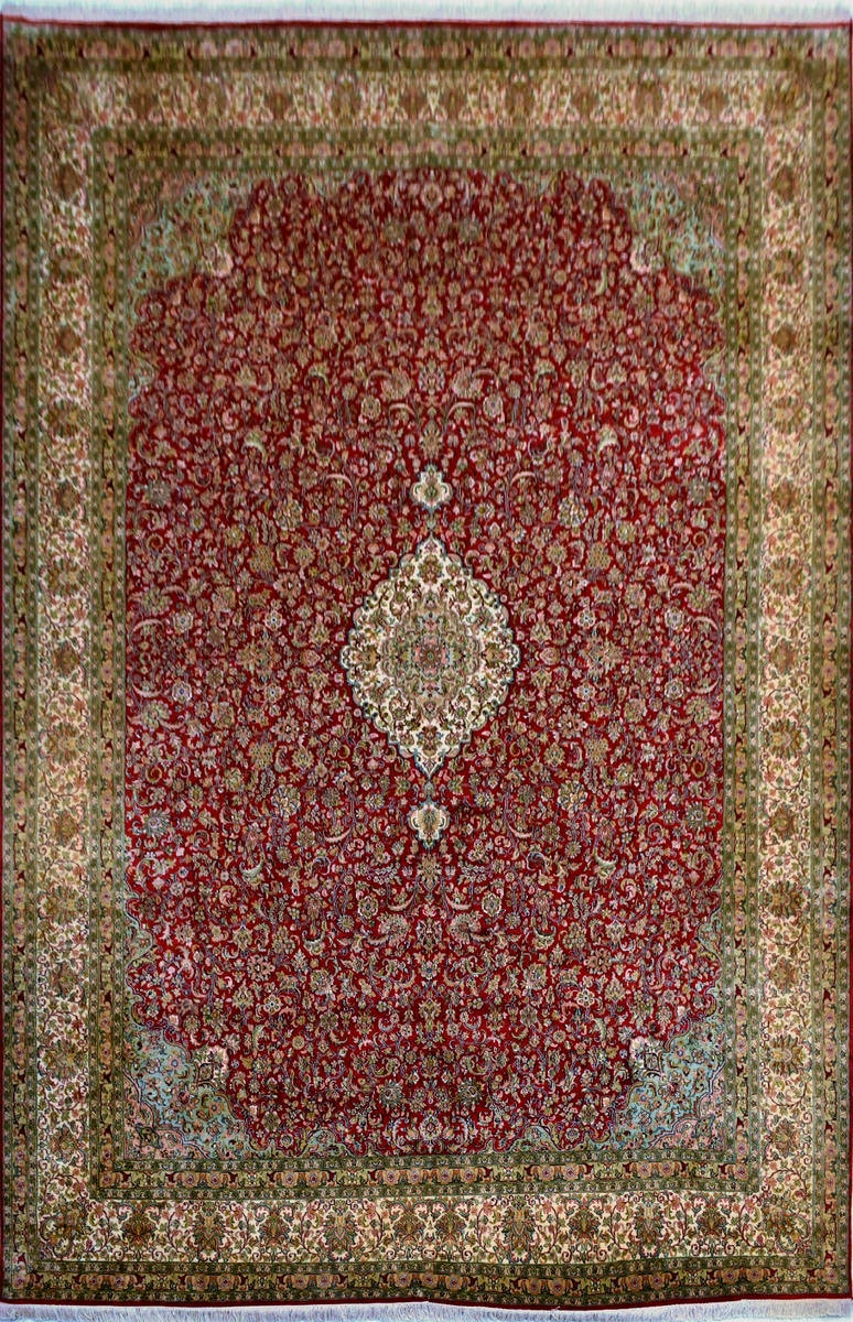 Kayoom Seidenteppich »Kashan 5840«, rechteckig, 10 mm Höhe, Einzelstück mit Zertifikat, Wohnzimmer