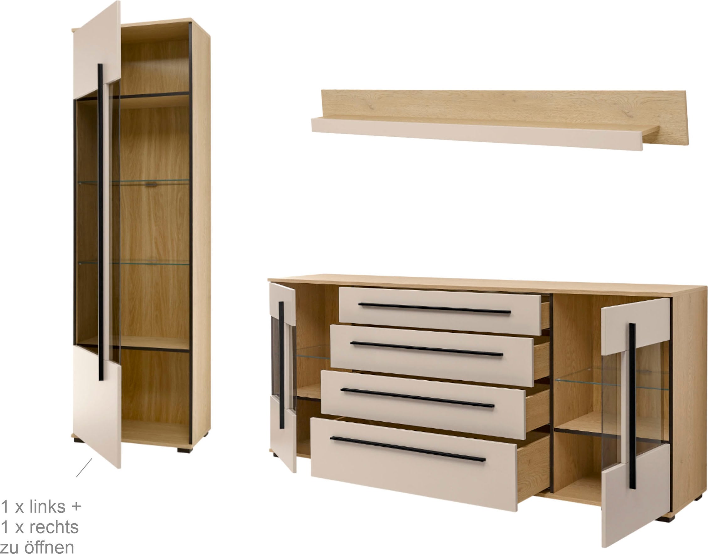 Home affaire Wohnwand »Cantara, Anbauwand, Wohnzimmer-Set, in Eiche Evoke, Weiß oder Kaschmir« Set, 