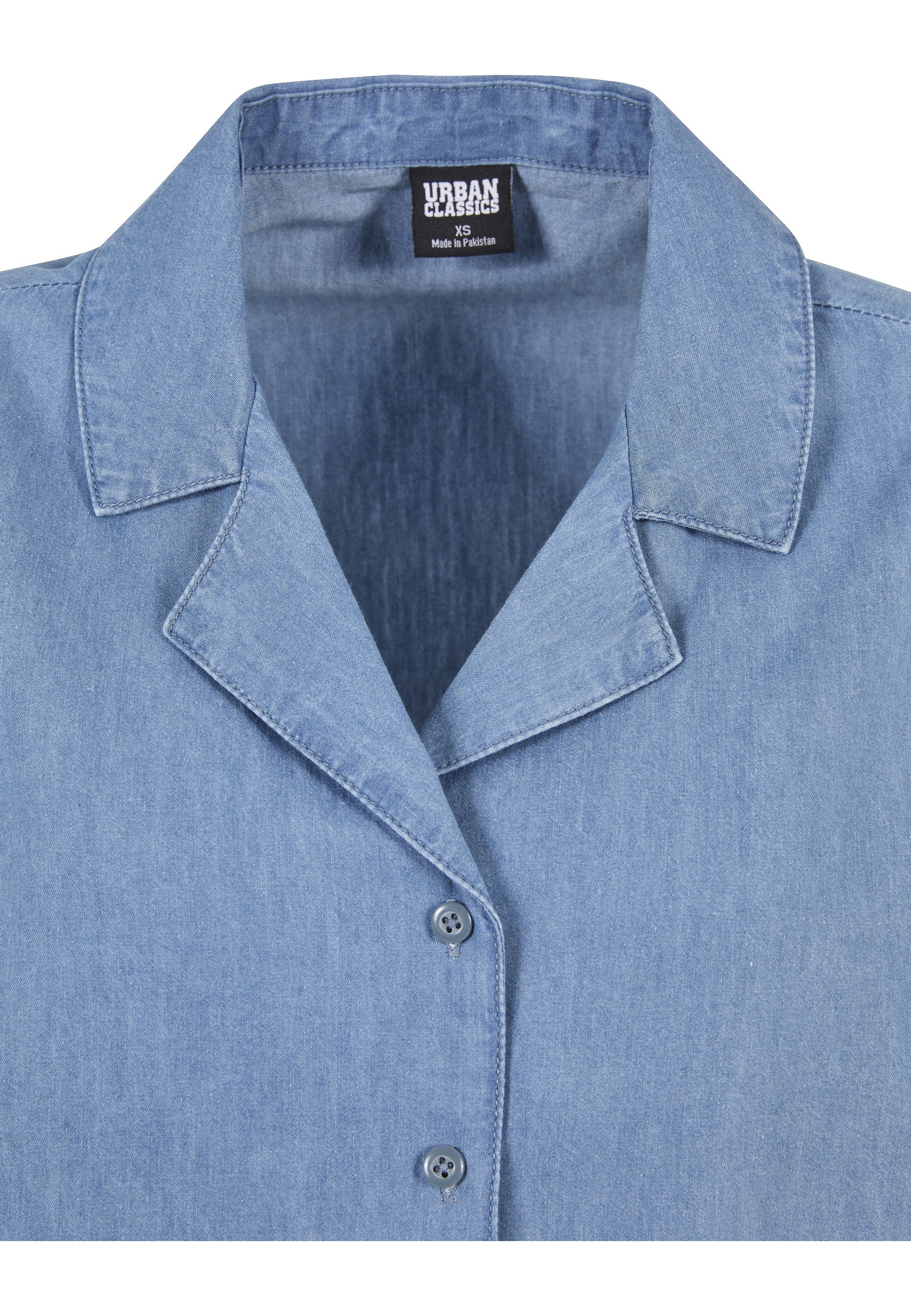URBAN CLASSICS Blusenshirt »Urban Classics Damen Ladies Light Denim Resort Shirt« 1 tlg.