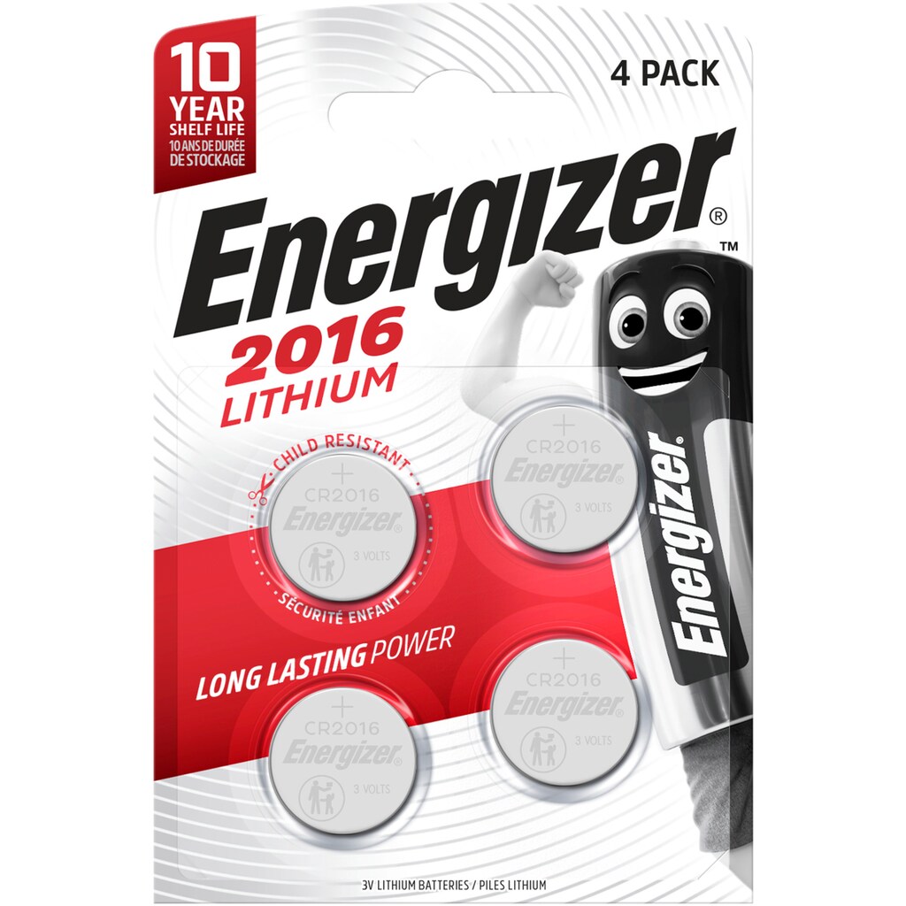 Energizer Batterie »4er Pack Lithium CR-Typ 2016«, 3 V, (4 St.)