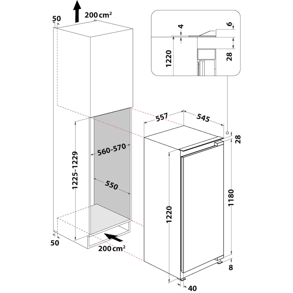 BAUKNECHT Einbaukühlschrank »KSI 12GF2«, KSI 12GF2, 122 cm hoch, 54 cm breit