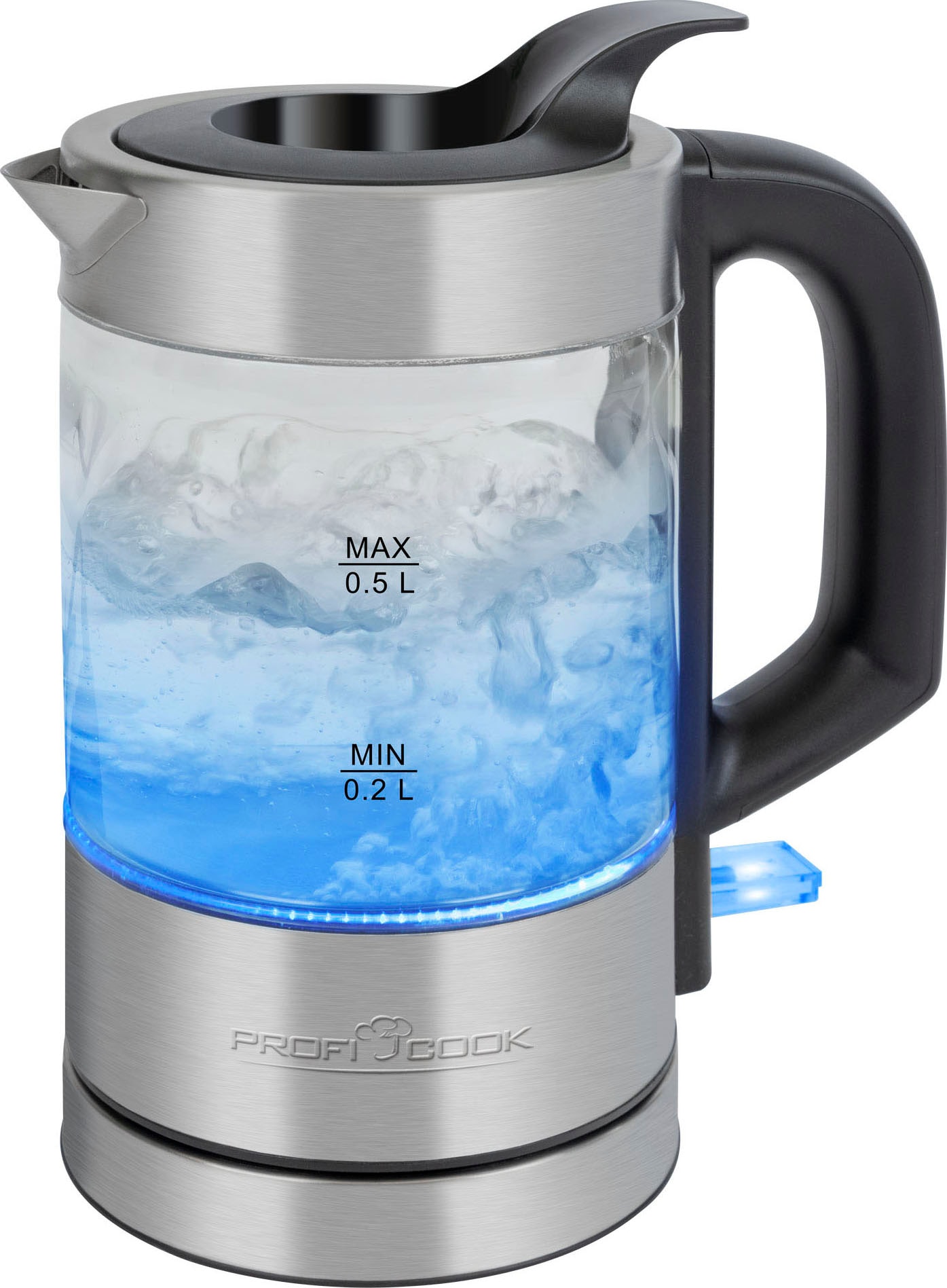 Wasserkocher »PC-WKS 1228 G inox, Glas, 360°«, 0,5 l, 1100 W