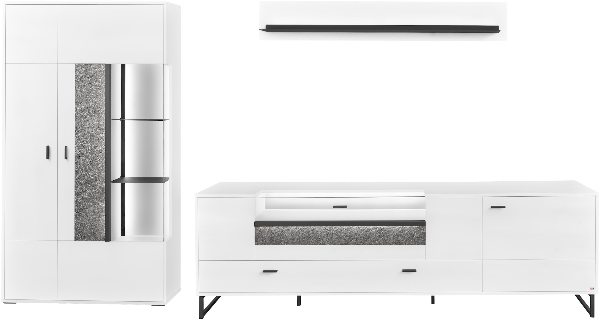 set one by Musterring TV-Wand »Deltona«, (3 St.), Zierelemente aus Sandstein, inkl. Beleuchtung, Gesamtbreite ca. 317 cm