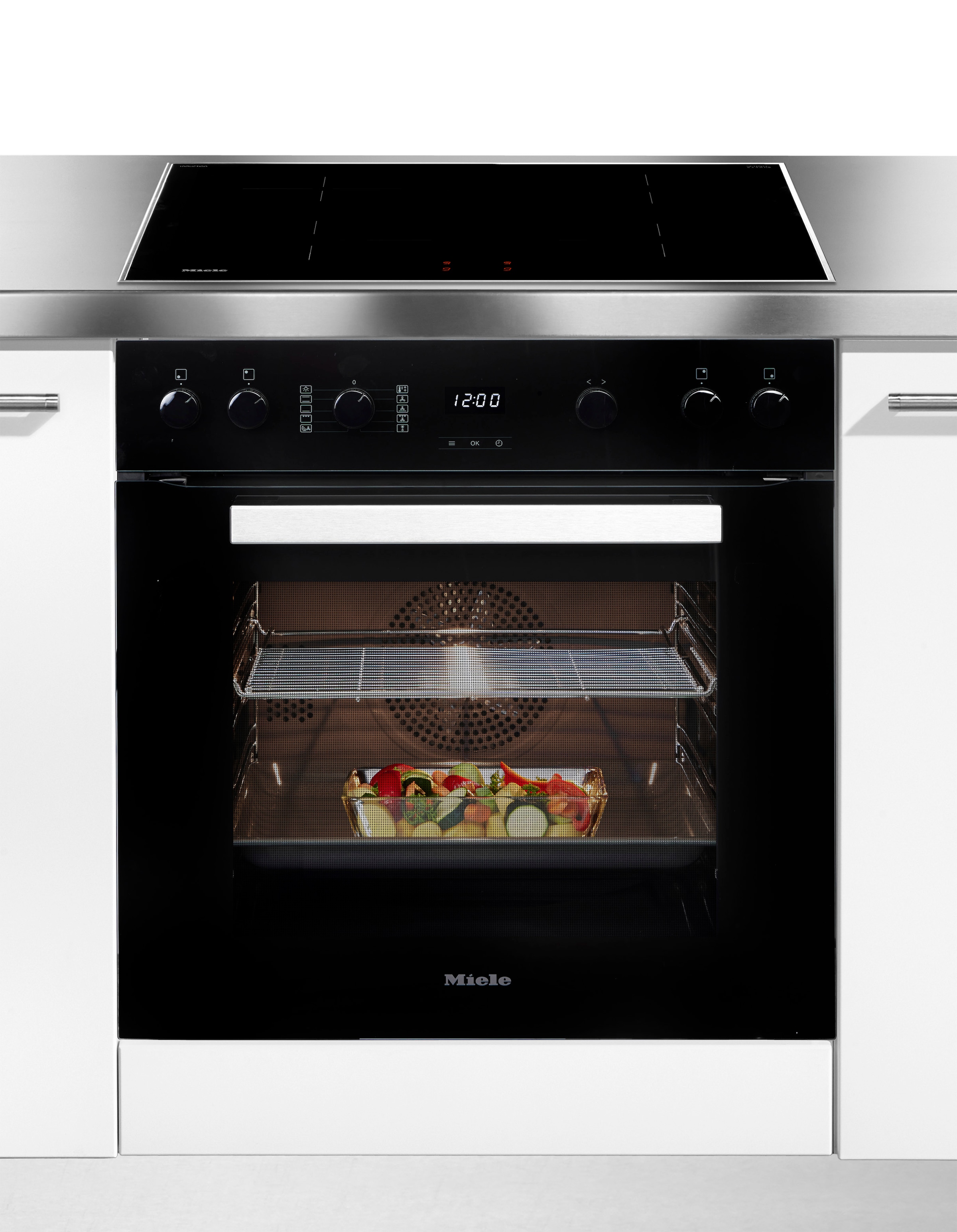 Miele Induktions Herd-Set »H2459I D OBSW + KM 7061 FR«, mit Teleskopauszug nachrüstbar, PerfectClean Ausstattung, EasyControl Bedienung
