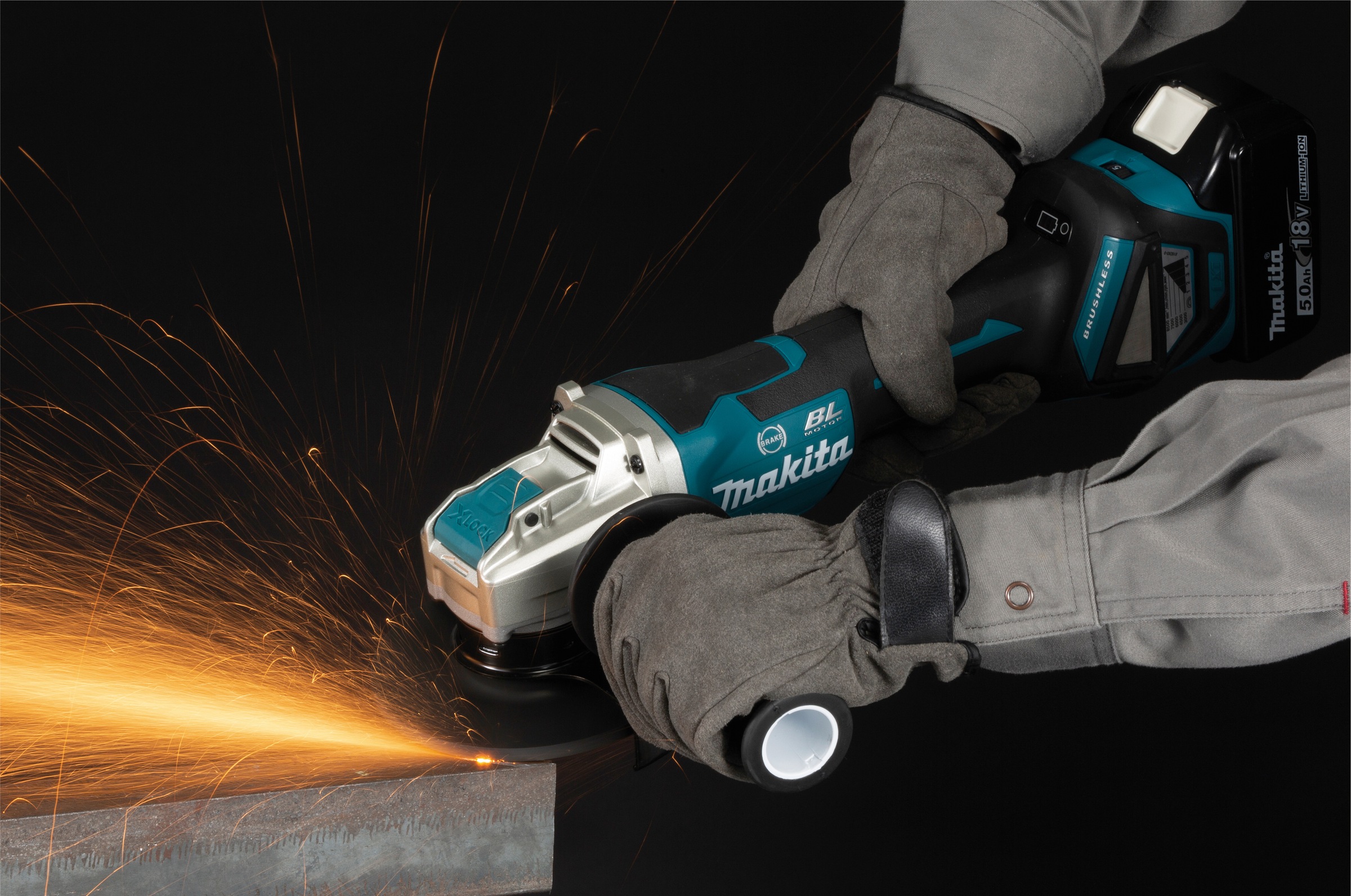 Makita Akku-Winkelschleifer »DGA519RTJ«, (Set), X-Lock, inkl. Ladegerät und 2 Akkus