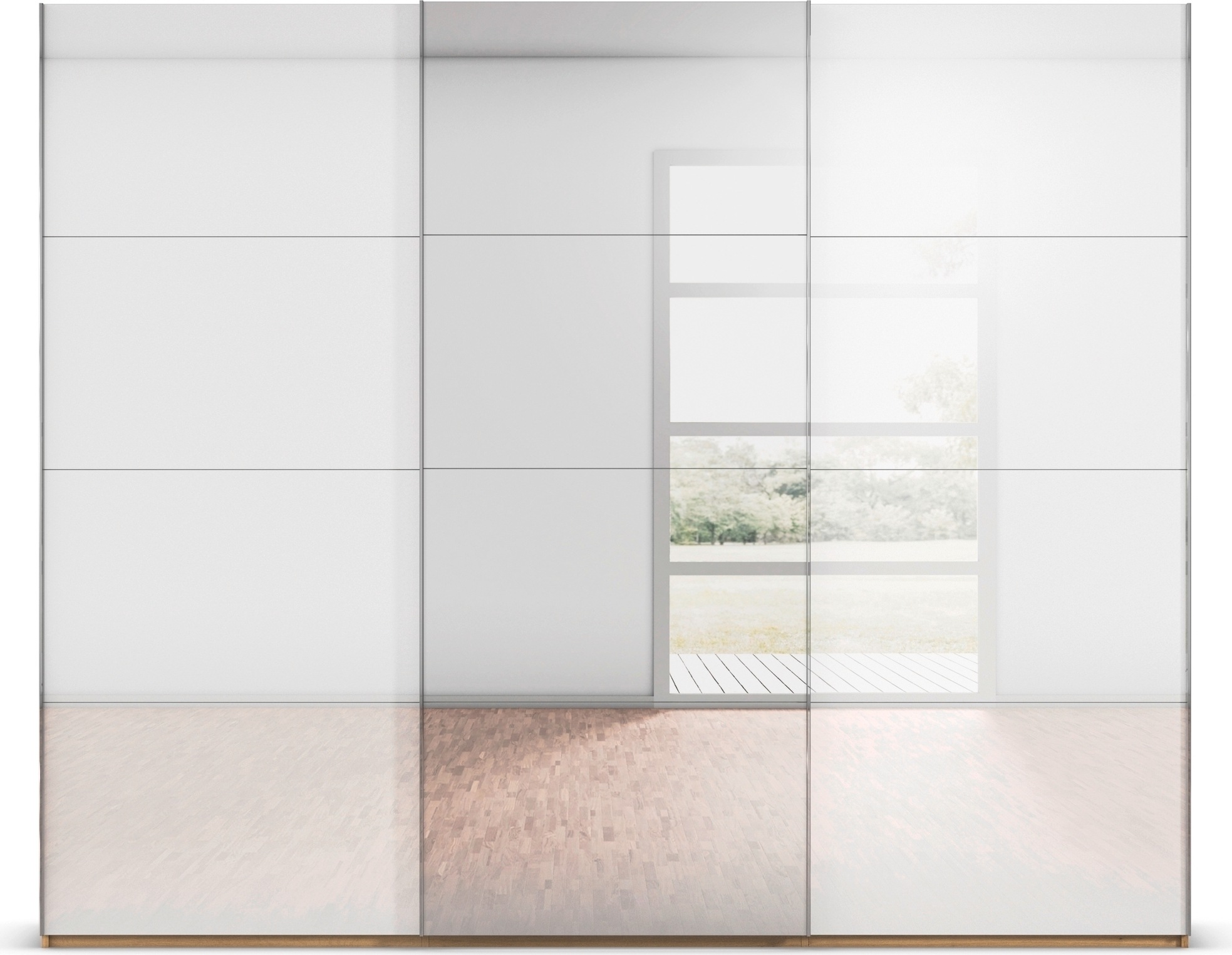 rauch Schwebetürenschrank »Kleiderschrank Schrank Garderobe Schlafzimmerschrank SCALE-FYRA«, edle viergeteilte Türen Spiegel/Glas-Mix viele Farben MADE IN GERMANY