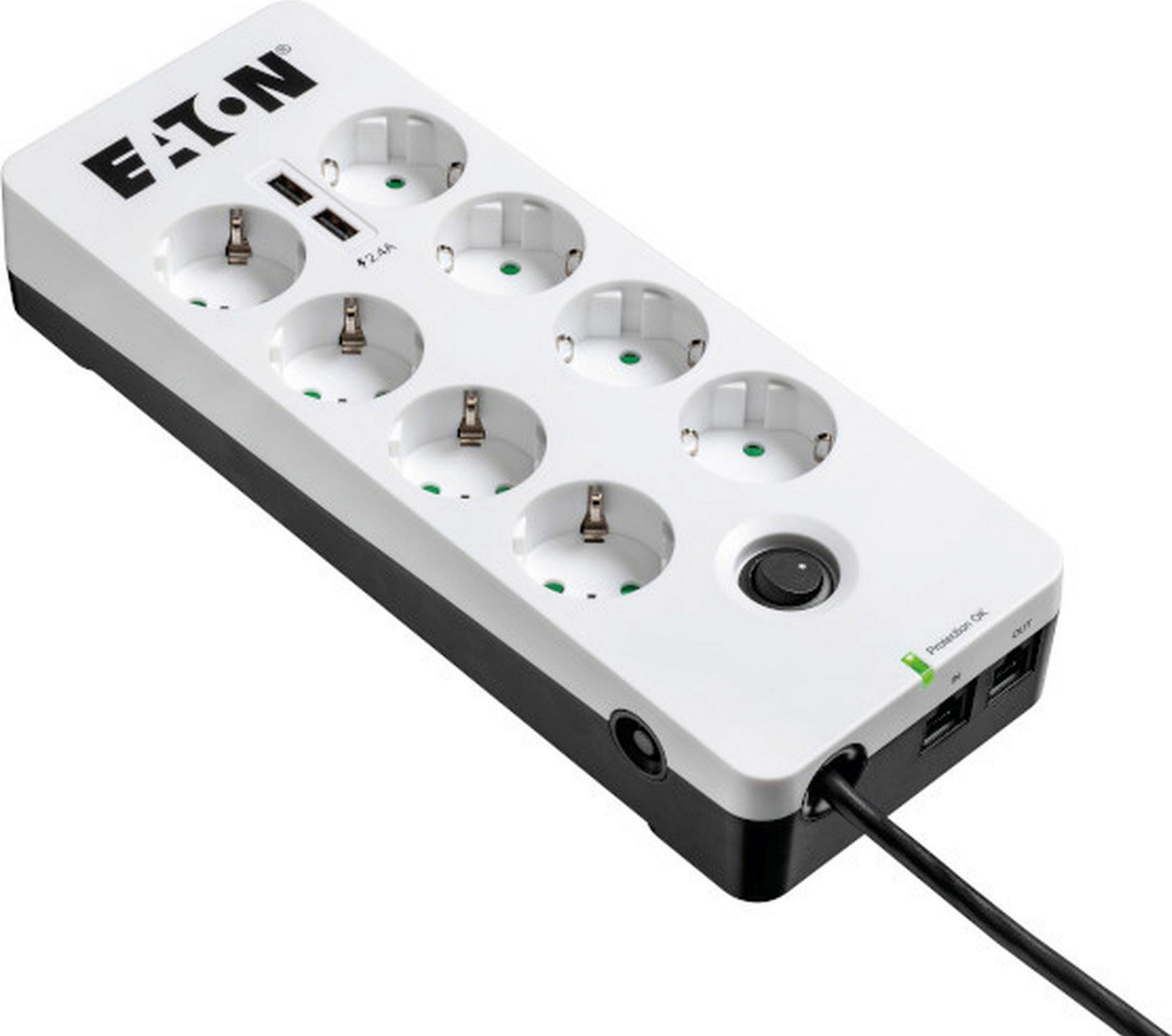 EATON Mehrfachsteckdose »Protection Box 8 Tel USB DIN«, (LED-Statusanzeige-separate Ein- / Ausschalter-USB-Anschlüsse Kindersicherung)