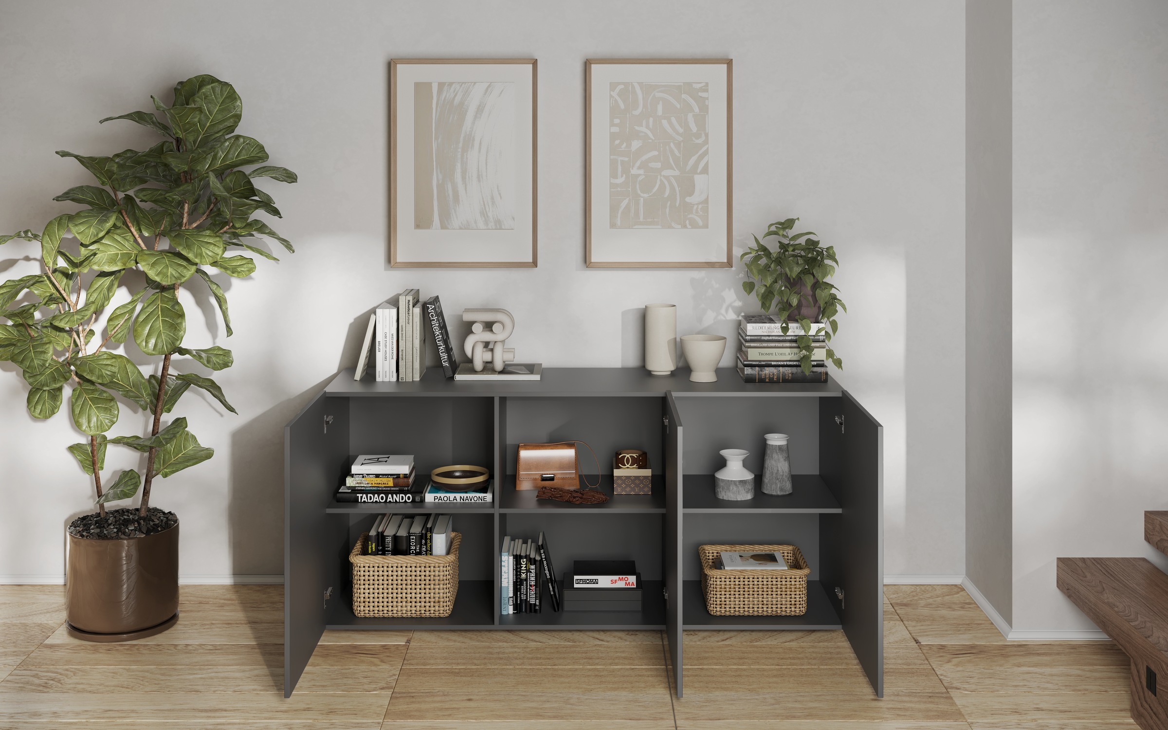 INOSIGN Sideboard »Snake Breite 181 cm, moderne Kommode mit 3 Türen«, Anrichte mit viel Stauraum, Front mit besonderem Siebdruck