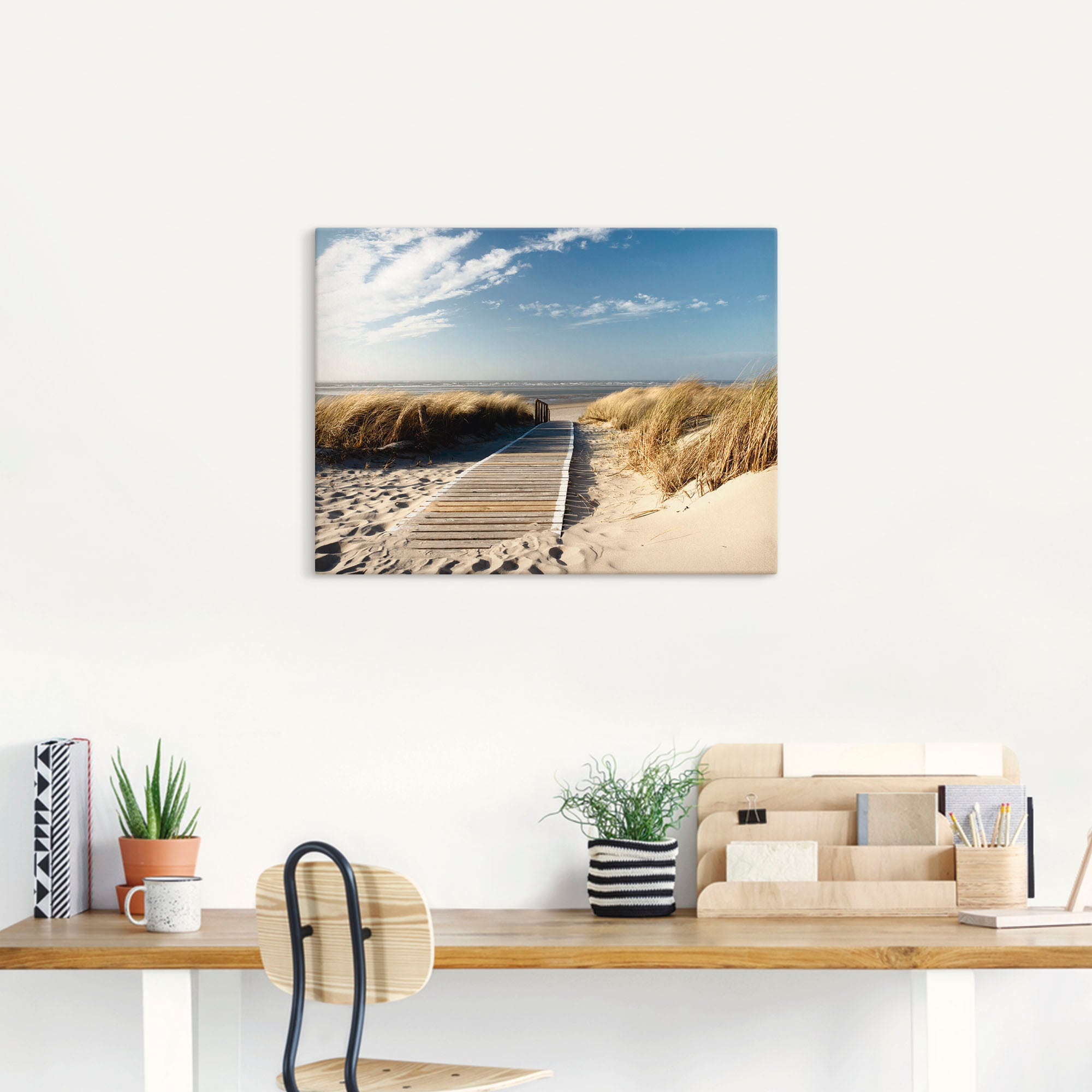 Artland Wandbild »Nordseestrand auf Langeoog - Steg«, Strand, (1 St.), als Alubild, Outdoorbild, Leinwandbild, Wandaufkleber, versch. Größen