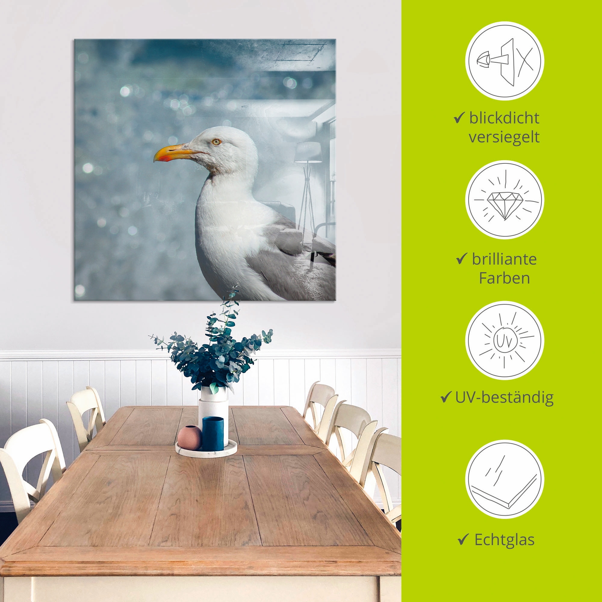 Artland Glasbild »Möwe an der Nordseeküste«, Vögel, (1 St.), in verschiedenen Größen