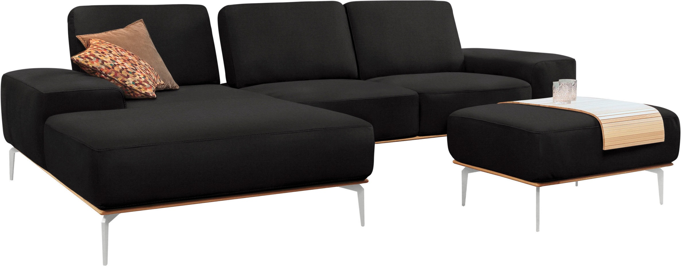 W.SCHILLIG Polsterhocker »run« mit elegantem Holzsockel, Füße in Chrom glänzend, Breite 75 cm