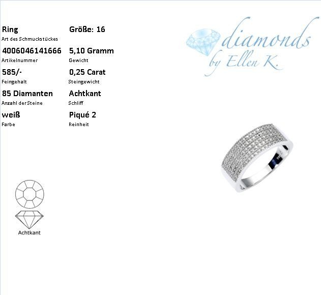 Diamonds by Ellen K. Fingerring »585 Gold mit 85x Diamant zus. 0,25ct.«