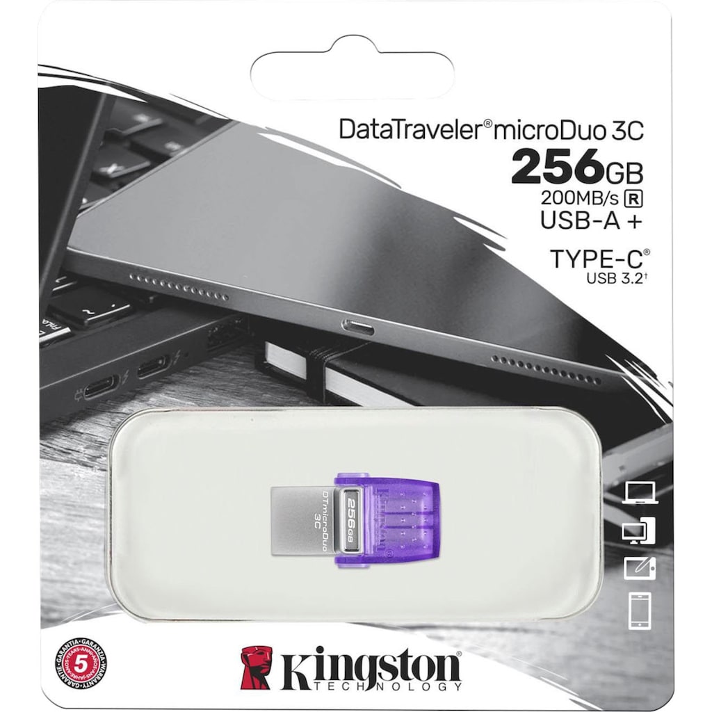 Kingston USB-Stick »DATATRAVELER® MICRODUO™ 3C 256GB«, (USB 3.2 Lesegeschwindigkeit 200 MB/s)