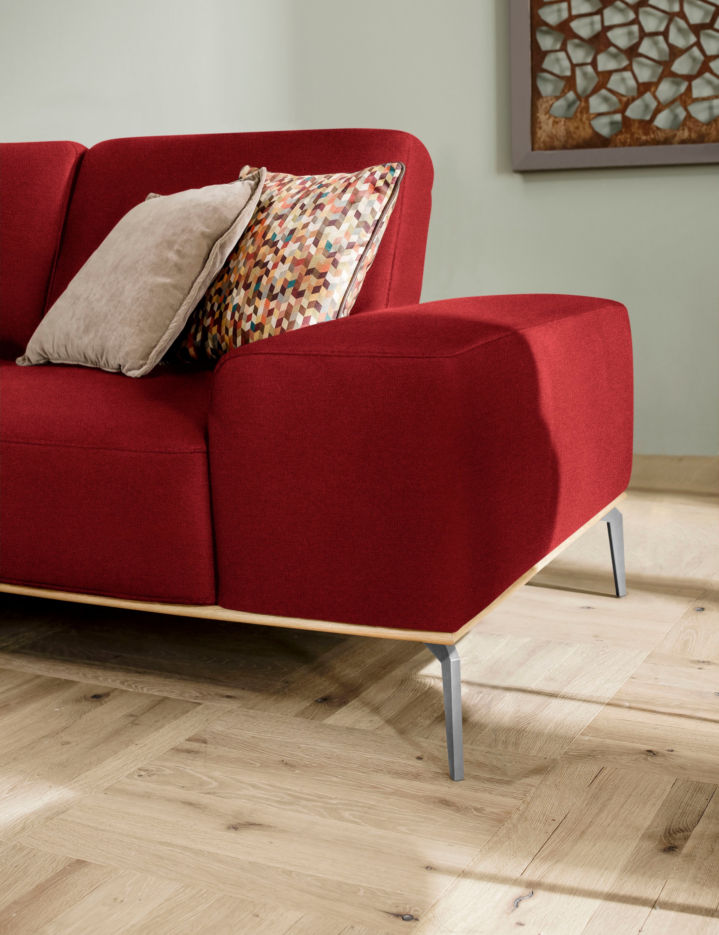 W.SCHILLIG Ecksofa »run, Designsofa mit tollem Sitzkomfort, L-Form«, mit elegantem Holzsockel, Füße in Chrom glänzend, Breite 279 cm