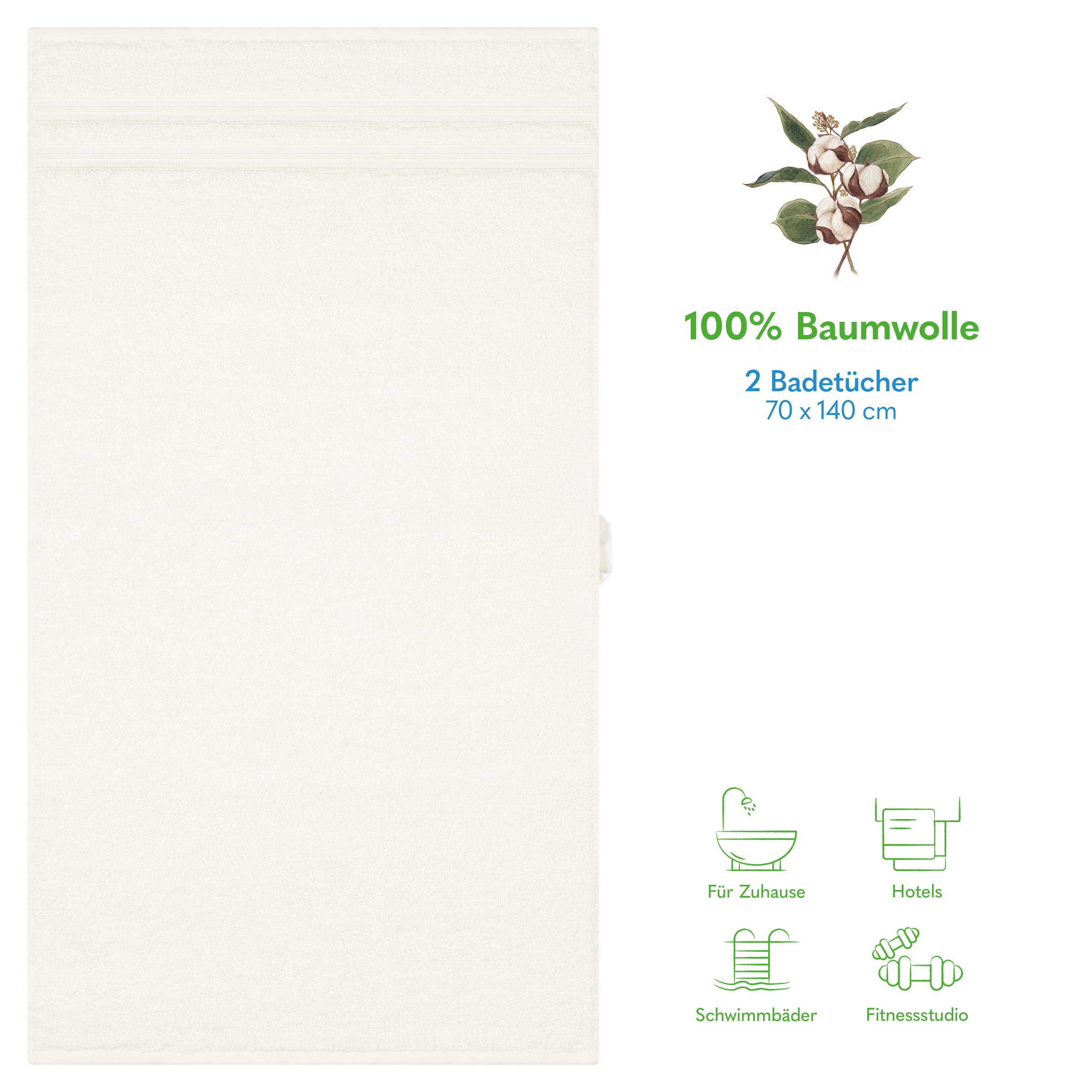HAMMETEX Duschtuch »2er Set Badetücher 70x140 cm, 100% Baumwolle, Weich & Saugstark«, (Set, 2 St., 2), mit Bordüre, einfarbig, weich