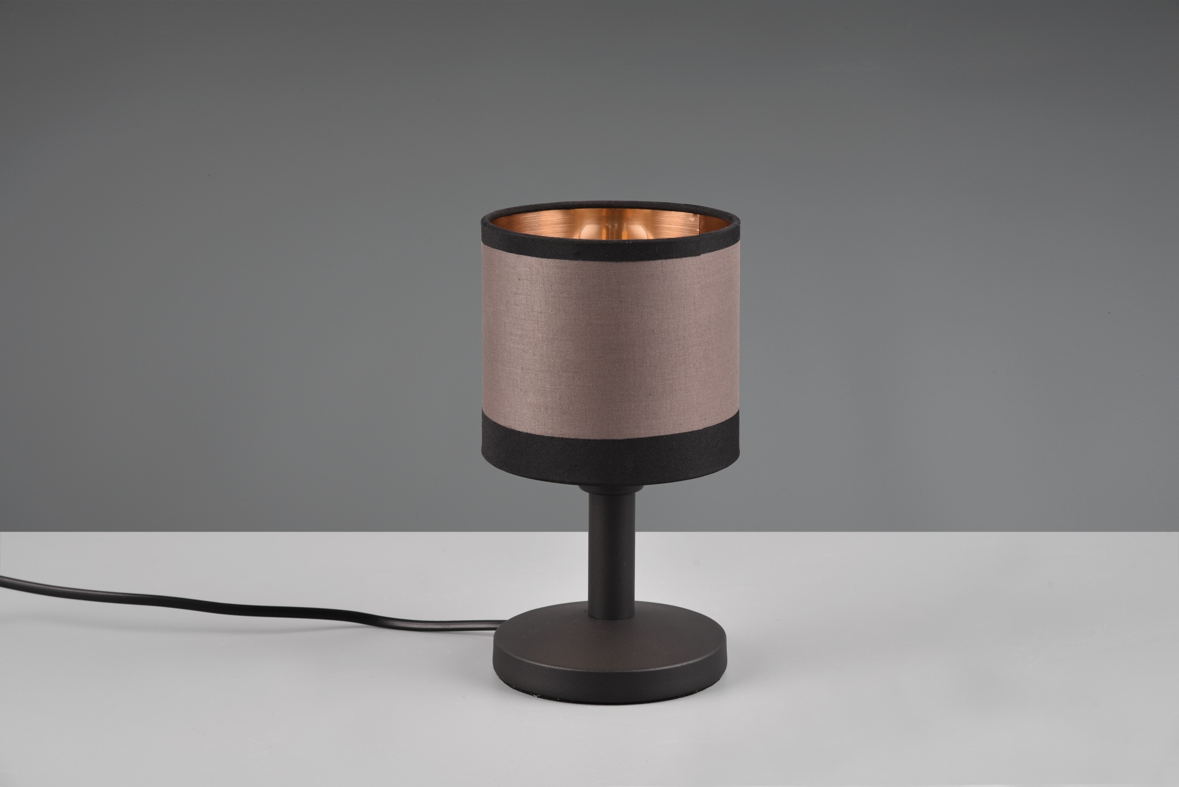 REALITY Leuchten Schreibtischlampe »DAVOS, Tischleuchte exkl 1xE14 max 10W On/Off Touch Steuerung«, 1 flammig, Leuchtmittel E14 | Leuchtmittel wechselbar, Nachttischlampe Höhe 22cm mit Touchfunktion und Stoffschirm Ø12 cm