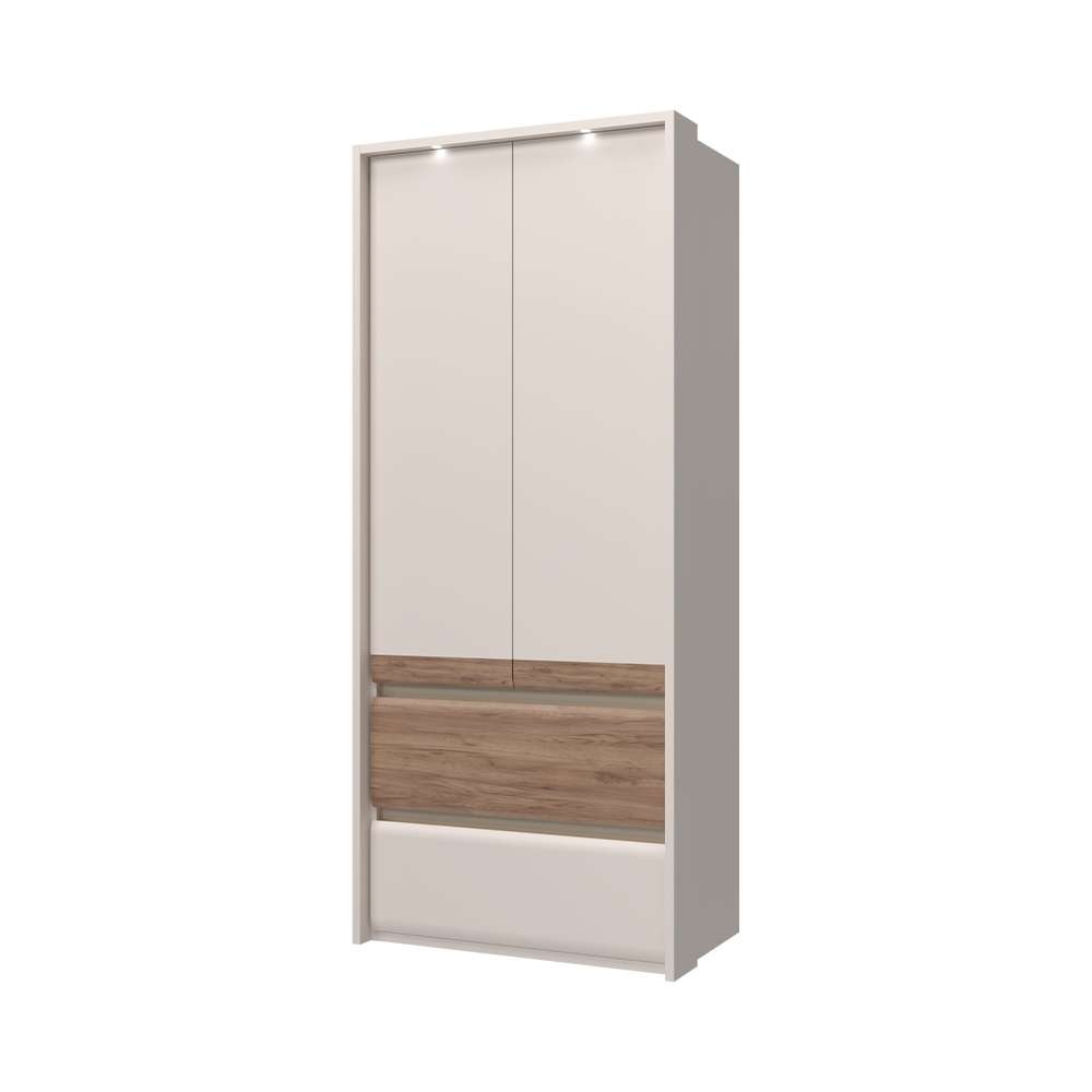 Places of Style Kleiderschrank »Invictus, UV lackiert, kratzfest, FSC-zertifiziert, grifflose Optik«, (abgerundete Schubladen aus MDF im Holzdekor, soft-close), mit Beleuchtung und Passpartourahmen, hoher Schrank (226cm), 6 Breiten