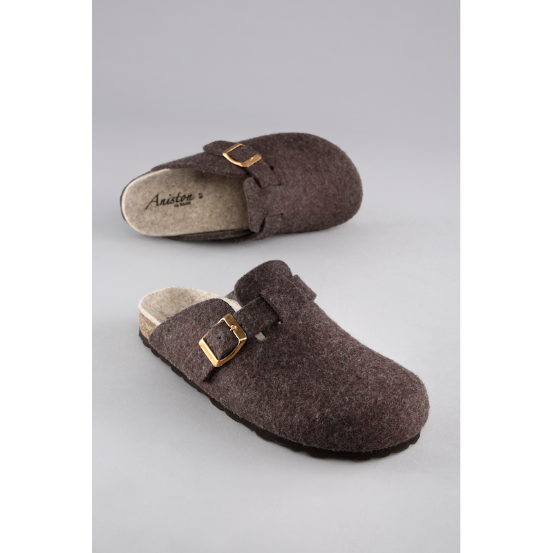 ANISTON SHOES Clog, Hausschuh, Homeslipper mit verstellbarem Riemchen - NEUE KOLLEKTION braun meliert 38 38 Hausschuh zum reinschlupfen und wohlfühlen