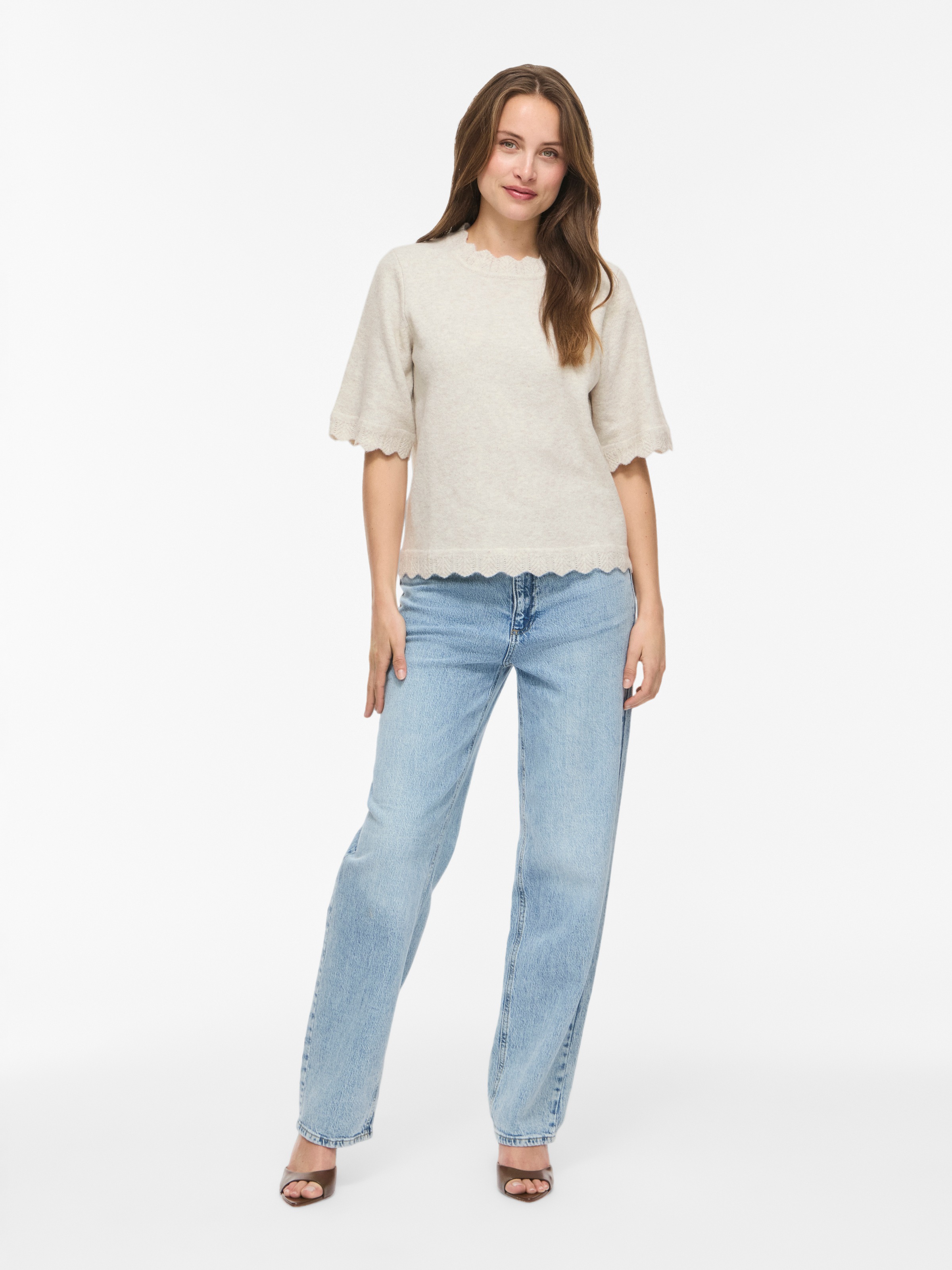 Vila Kurzarmpullover »VINIKOLINA O-NECK 2/4 KNIT TOP - NOOS« Materialmix, normal geschnitten