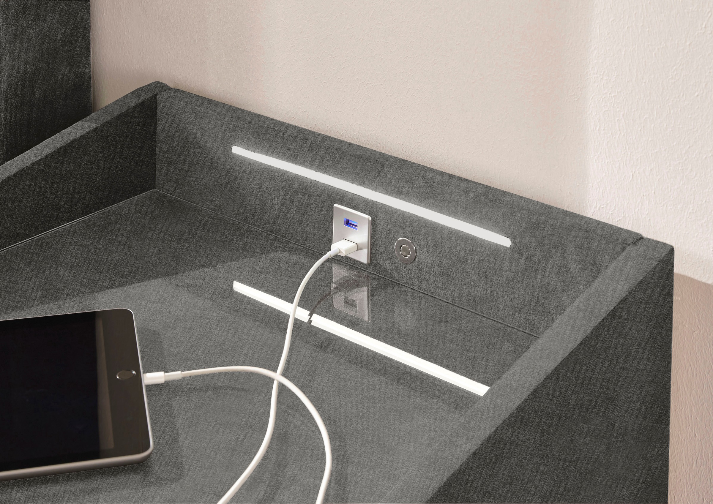 ED EXCITING DESIGN Nachtkonsole »Moon«, mit LED-Beleuchtung und USB-Anschluss & USB-C-Anschluss
