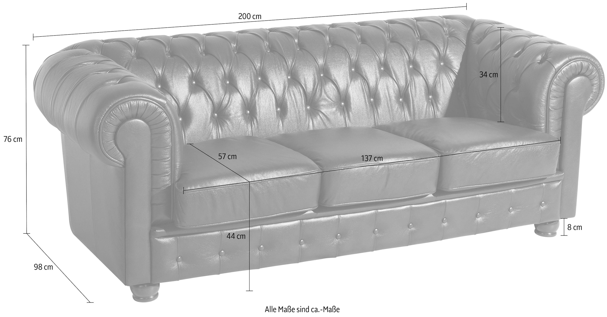 Max Winzer® Chesterfield-Sofa »Bristol«, mit edler Knopfheftung, Breite 200 cm