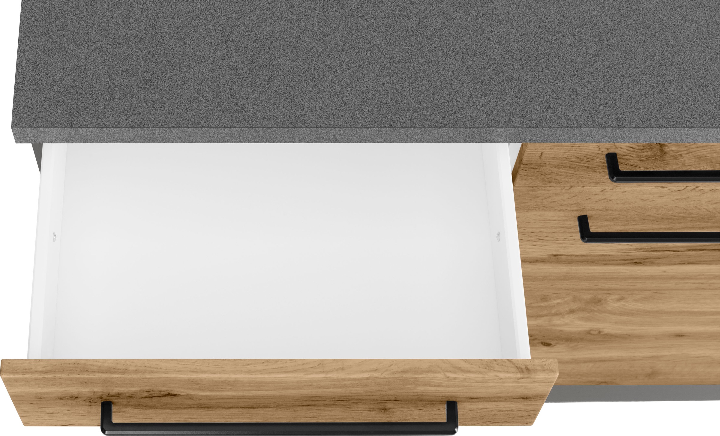 KOCHSTATION Unterschrank »KS-Tulsa«, 100 cm breit, 2 Schubkästen, 2 Türen, schwarzer Metallgriff, MDF Front