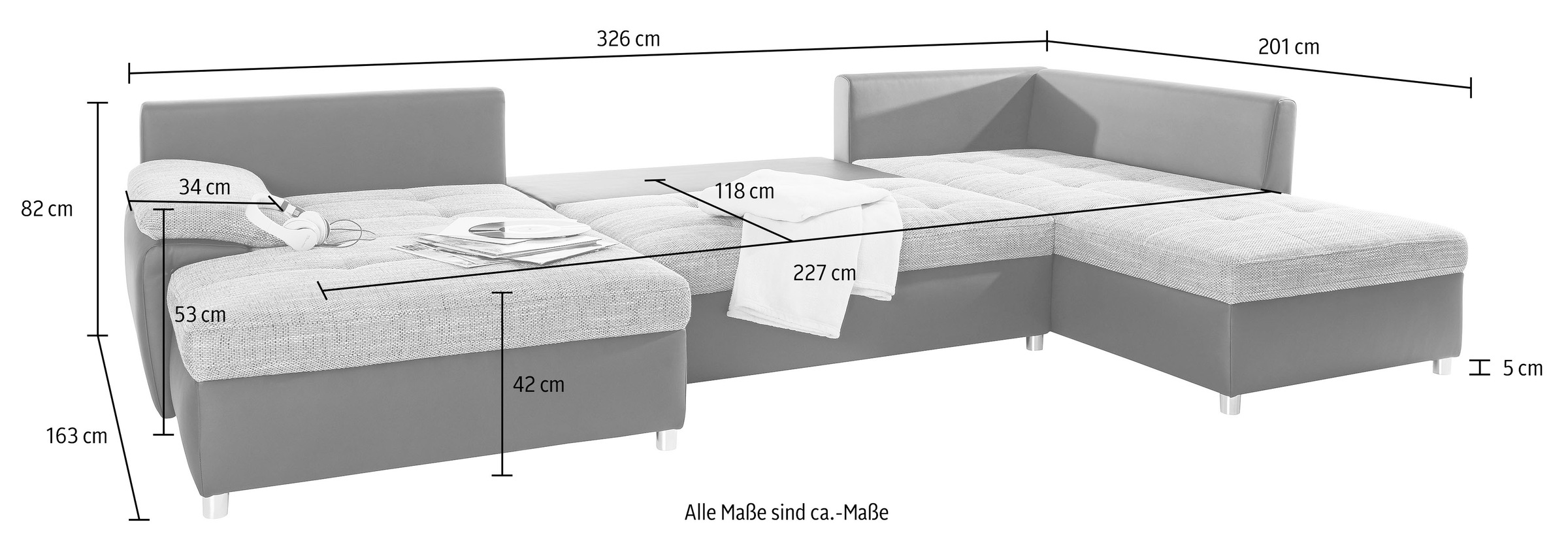 sit&more Wohnlandschaft »Labene U-Form«, wahlweise mit Bettfunktion und Bettkasten