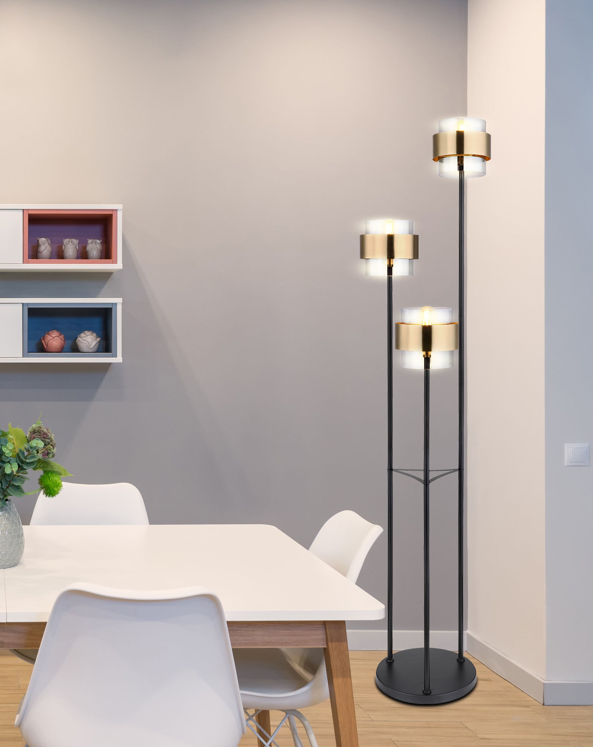 GLOBO LIGHTING Stehlampe »MILLEY«, Leuchtmittel E27 | ohne Leuchtmittel, Stehleuchte/Glas/Messingring/Wohnzimmer/Schlafzimmer/Flur