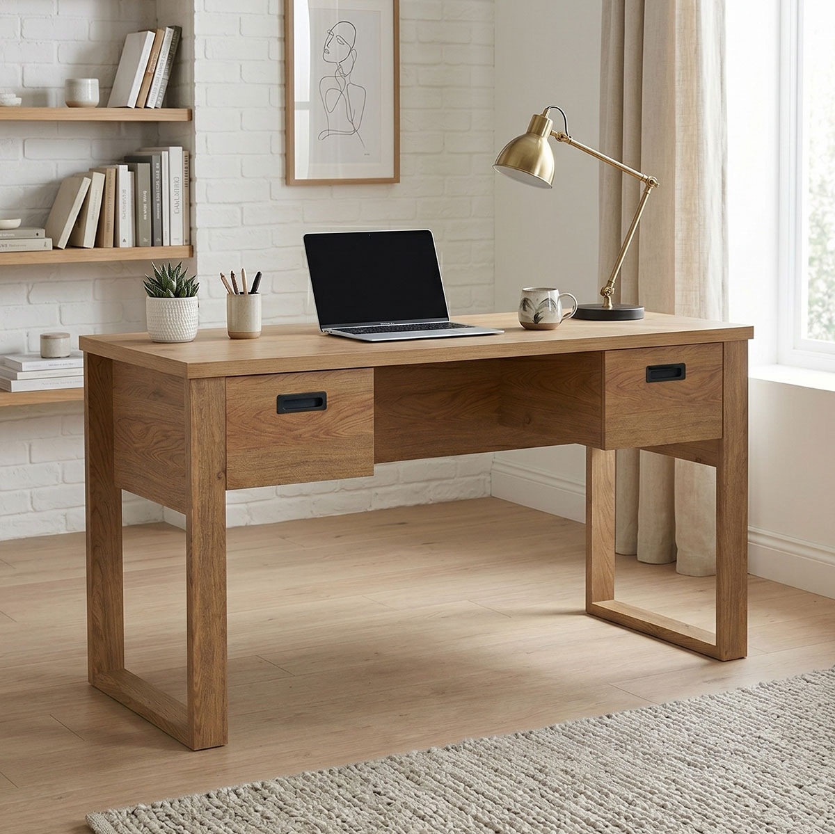 Jahnke Schreibtisch »RIVA D 140« Schreibtisch,Stauraum,2 Türen, Metallgriffe,Eiche-Optik,Breite:140 cm
