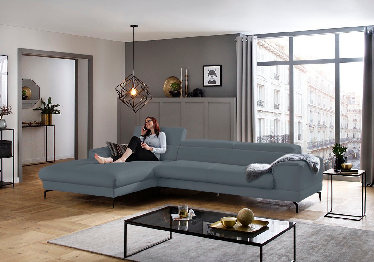 W.SCHILLIG Ecksofa »piedroo, Designsofa mit tollem Sitzkomfort, bequem, L-Form«, Kopfteilverstellung, wahlweise mit Sitztiefenverstellung, Breite 343cm