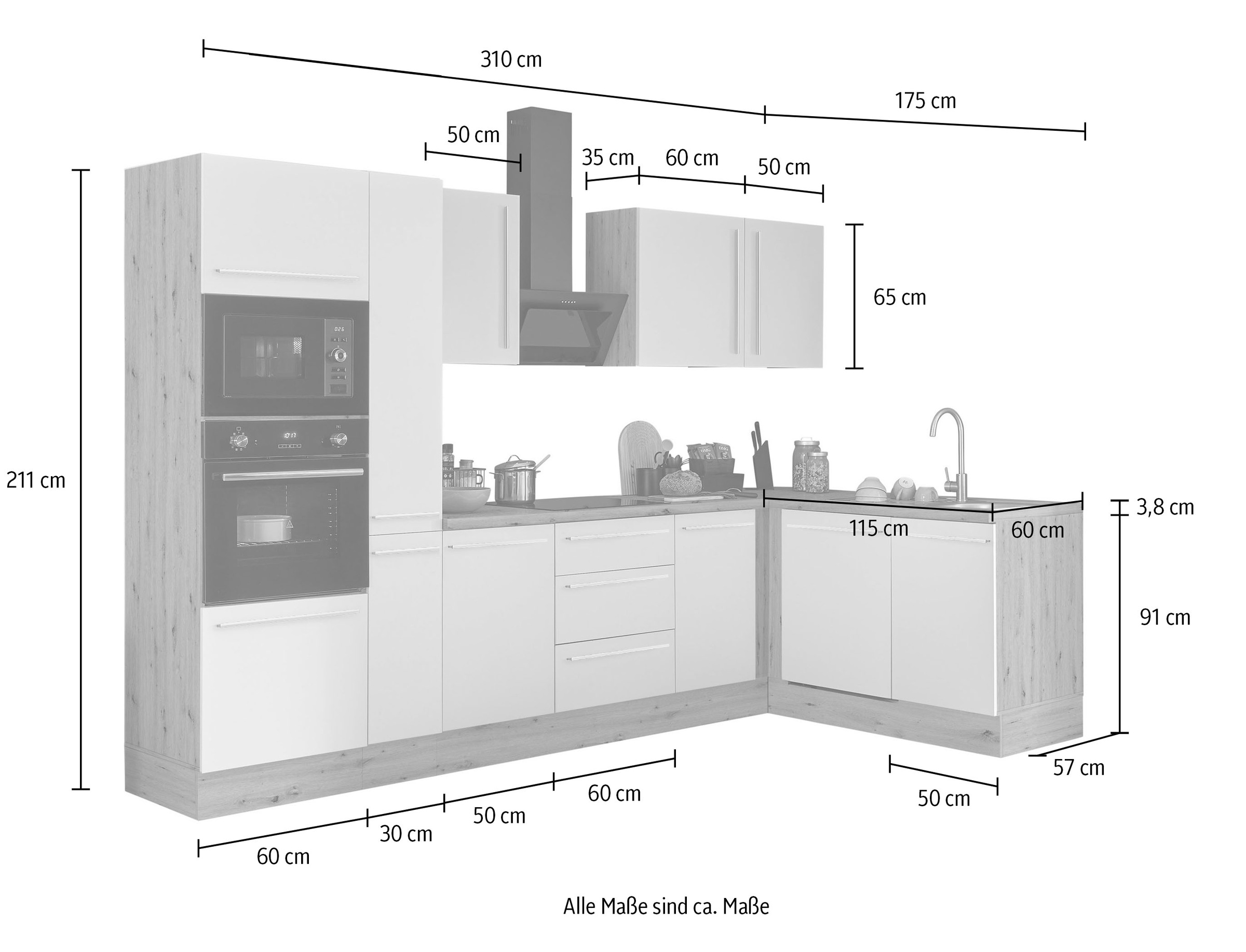 KOCHSTATION Winkelküche »Florida, Stellbreite 310x175 cm«, wahlweise mit E-Geräten, mit Softclose für Türen und Schubkästen