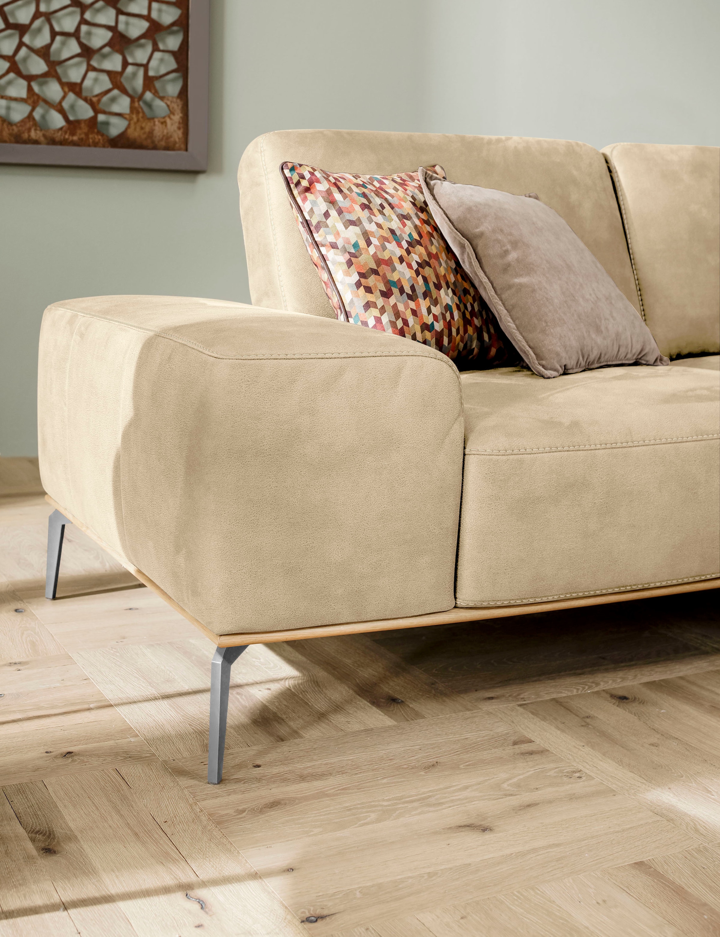 W.SCHILLIG Ecksofa »run, Designsofa, bequem, L-Form« mit elegantem Holzsockel, Füße in Chrom glänzend, Breite 299 cm