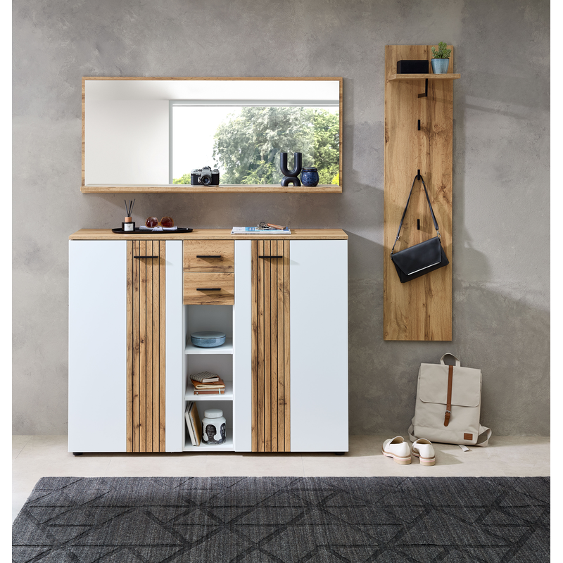 INNOSTYLE Garderoben-Set »Garderobenset Sparks, 185x202x38cm (B/H/T)« 3 Stk. tlg. Weiß MODERN - Das Zusammenspiel von Weiß und Eiche Altholz...