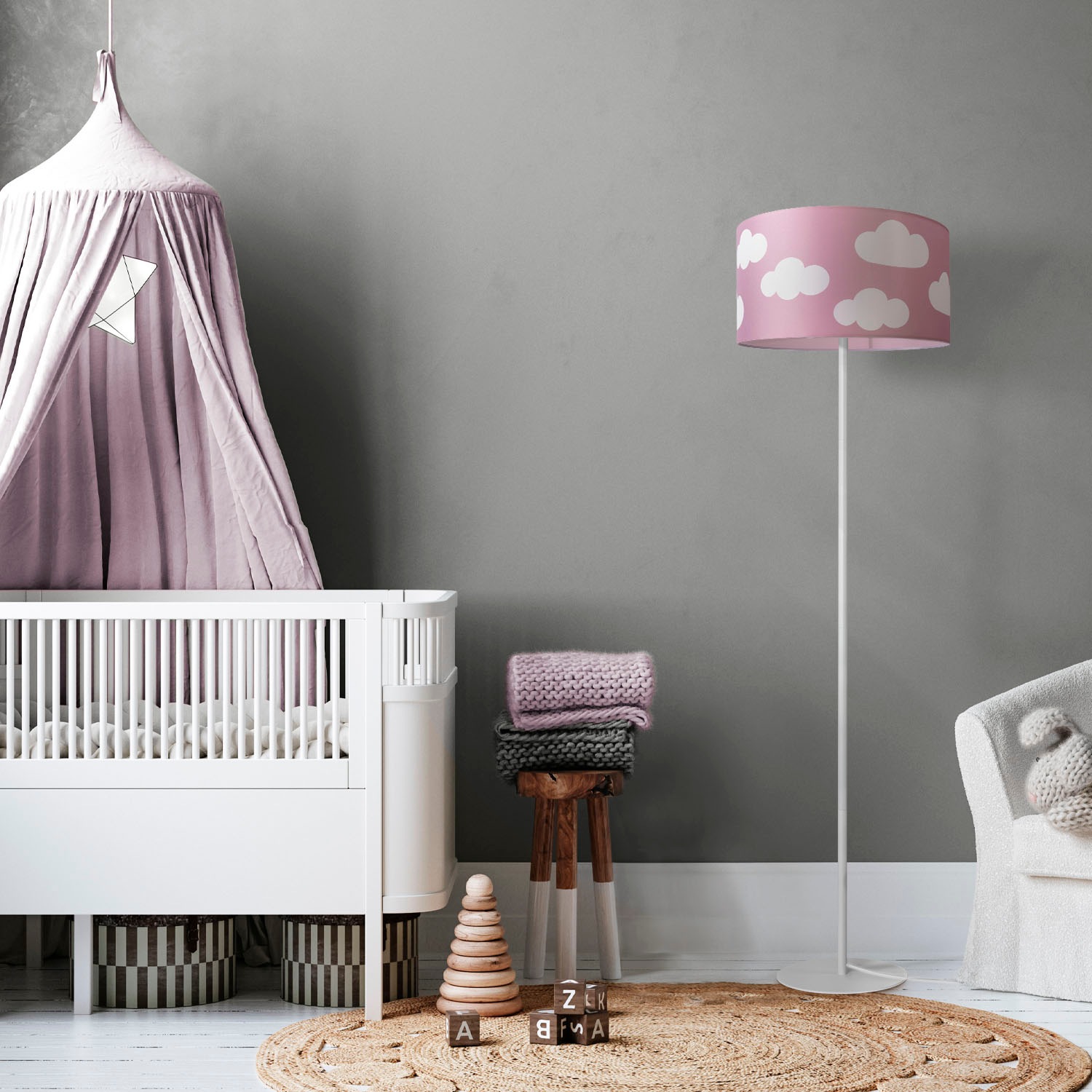Paco Home Stehlampe »Luca Cosmo«, Leuchtmittel E27 | ohne Leuchtmittel, Stehlampe Kinderzimmer Stoff Lampenschirm Spielzimmer Wolken E27