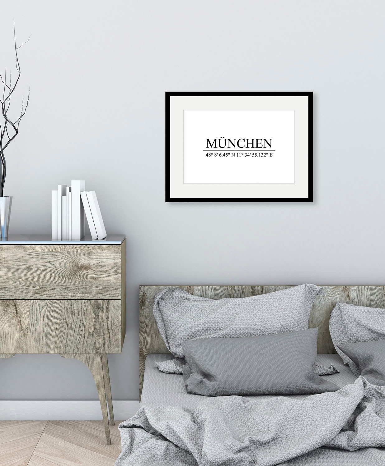 queence Bild »MÜNCHEN«, Städte-Stadt-Deutschland-Schwarz-Weiß-Gebäude-München, (1 St.), HD Premium Poster-Druck inkl. Holzrahmen