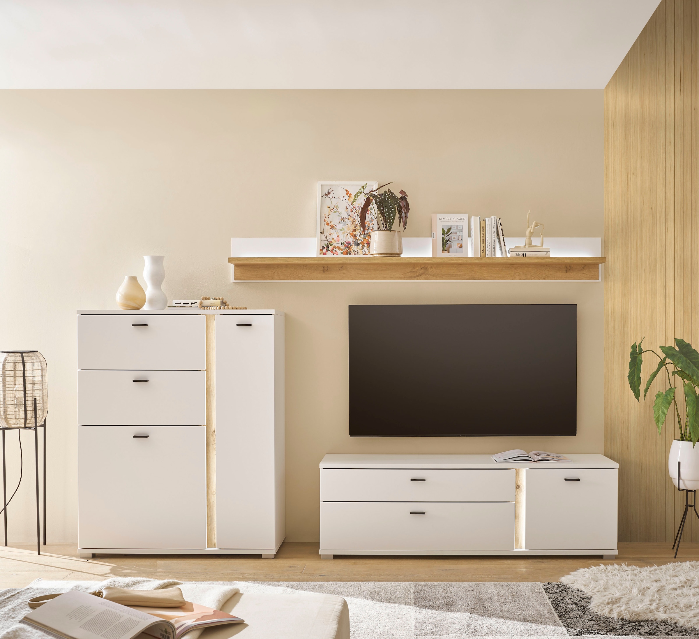 INOSIGN Wohnwand »LONG ISLAND«, (Set, 3 St.), in moderner Trendfarbe,inklusive senkrechter Beleuchtung,Breite 260 cm